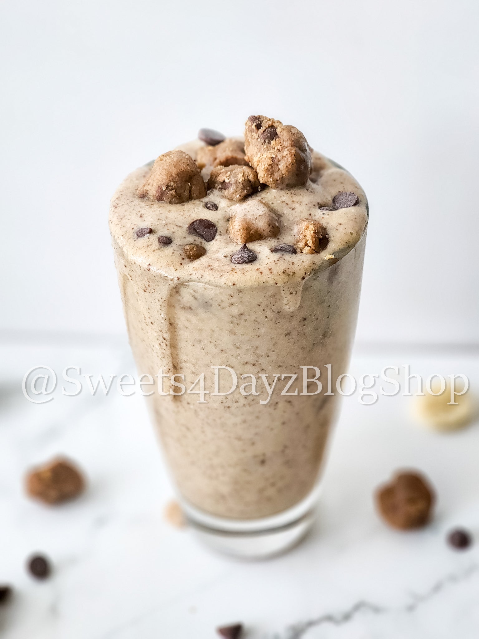 Vegan Chocolate Chip Cookie Dough Shake on Marble