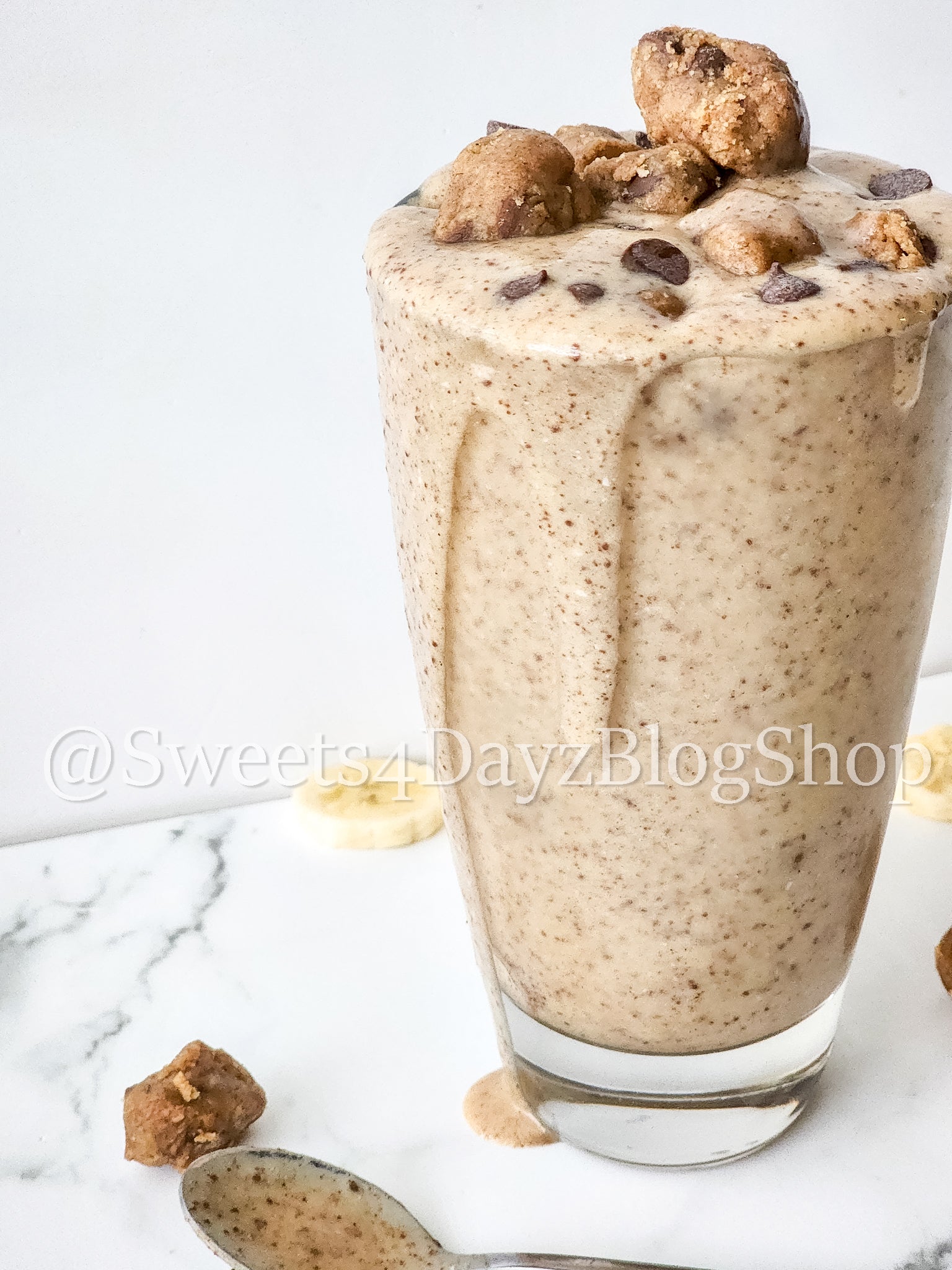 Vegan Chocolate Chip Cookie Dough Shake on Marble