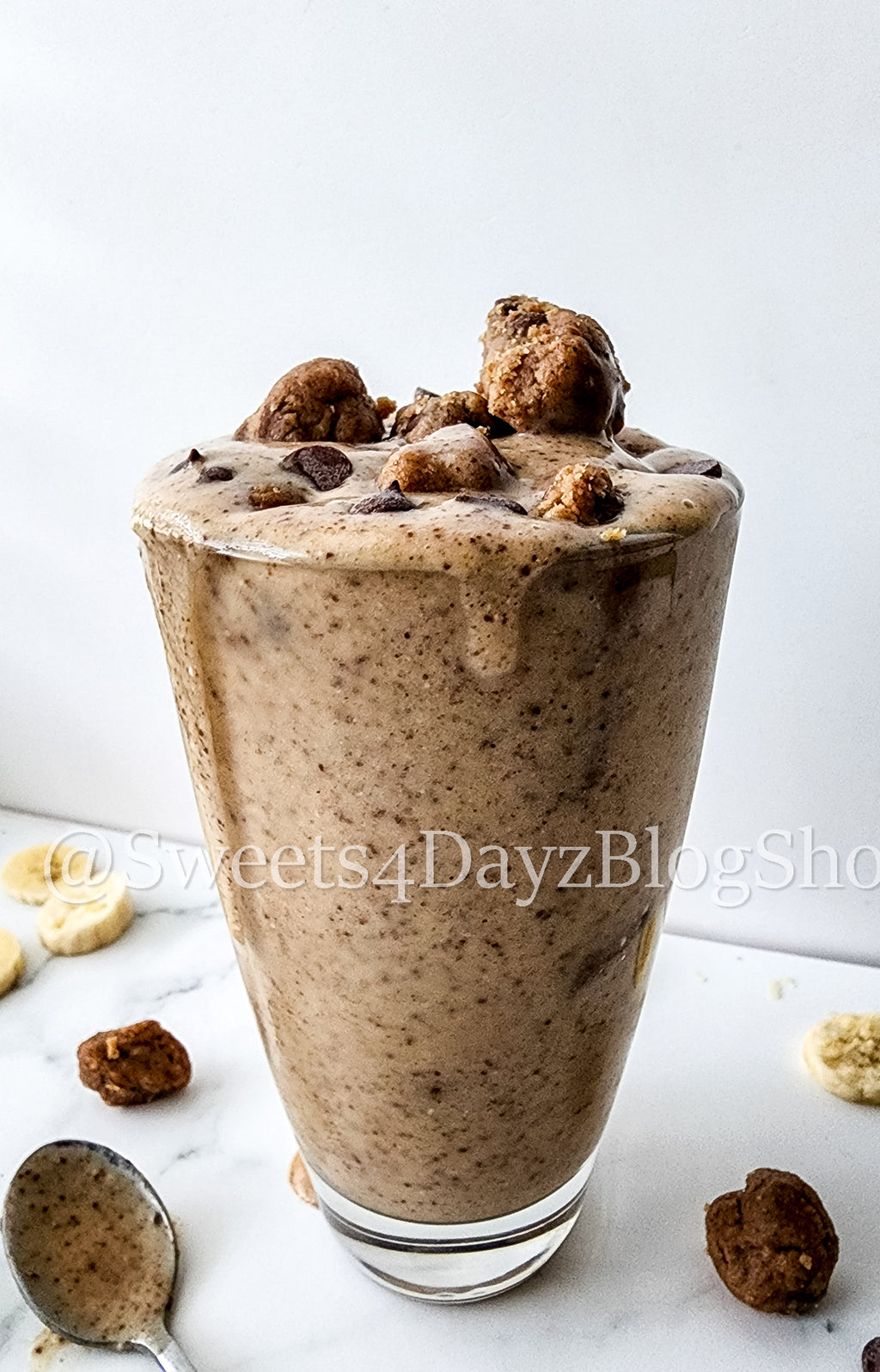 Vegan Chocolate Chip Cookie Dough Shake on Marble