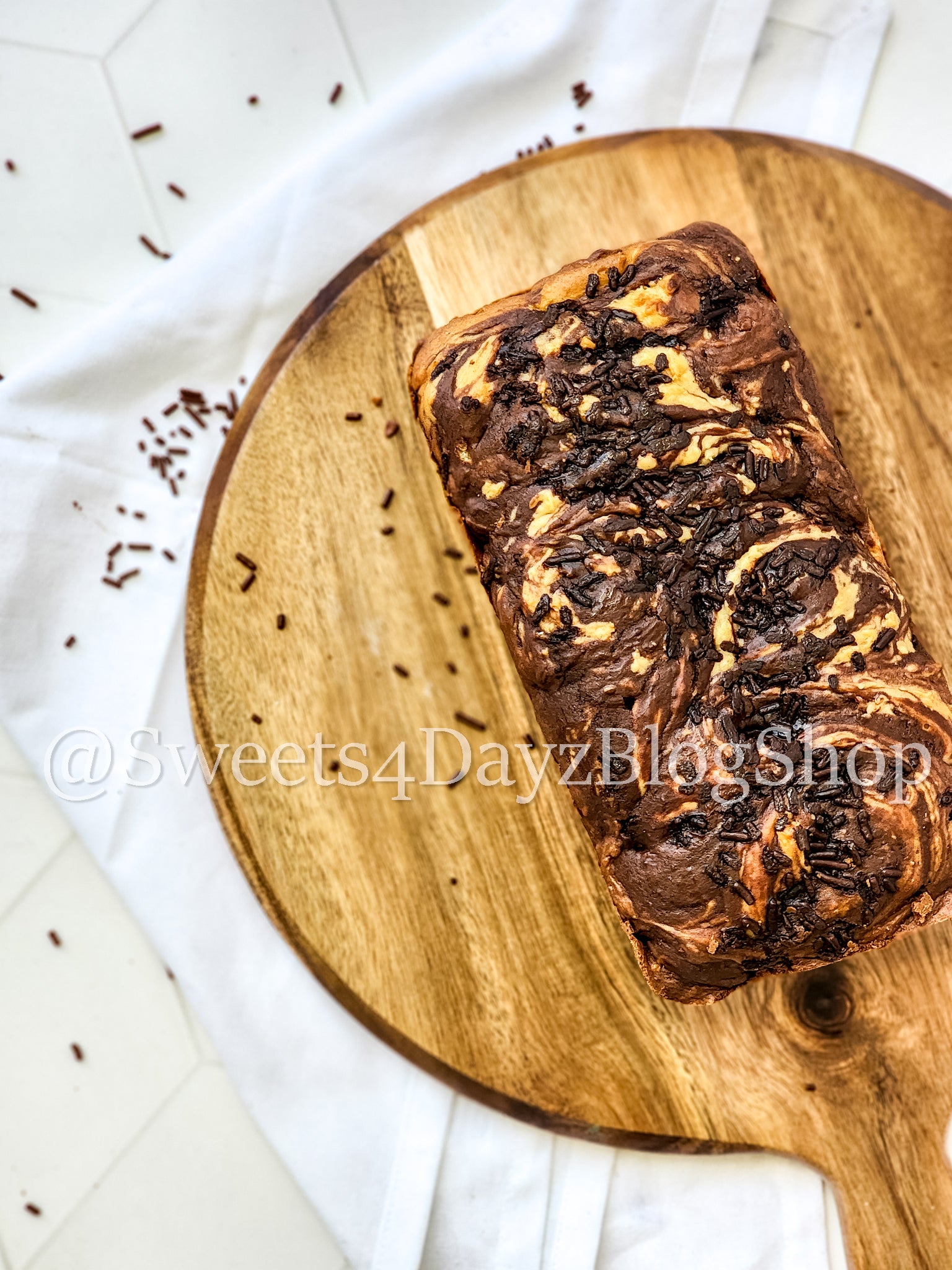 Chocolate Vanilla Swirl Ice Cream Bread on Rhombus