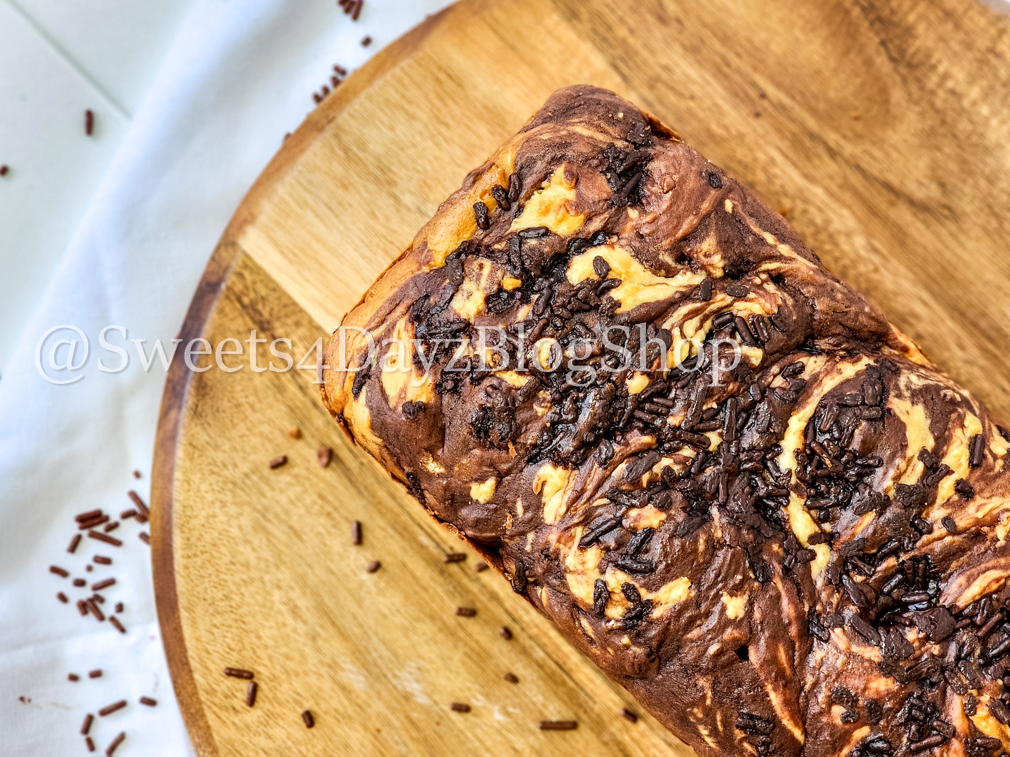 Chocolate Vanilla Swirl Ice Cream Bread on Rhombus