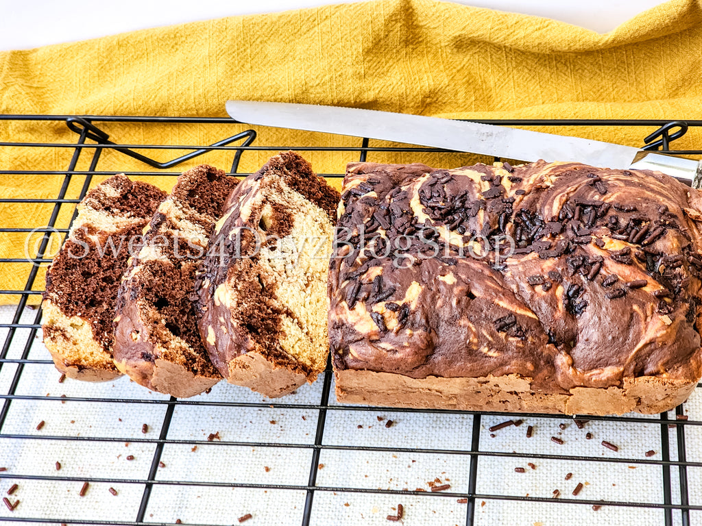 Chocolate Vanilla Swirl Ice Cream Bread on Linen