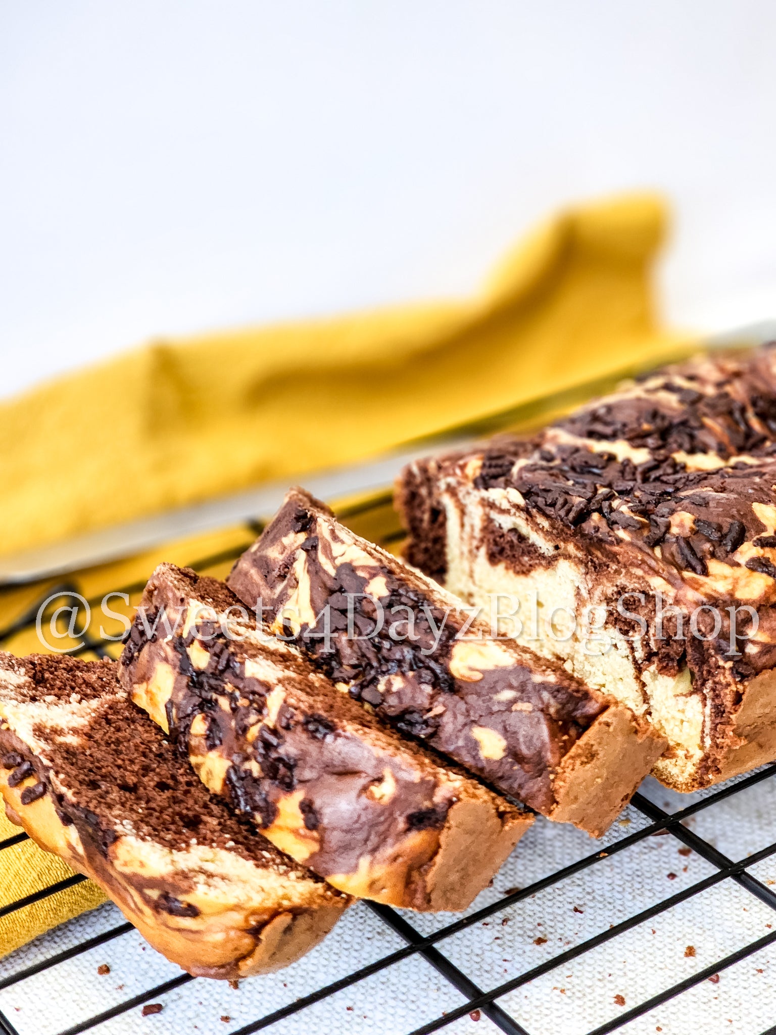 Chocolate Vanilla Swirl Ice Cream Bread on Linen