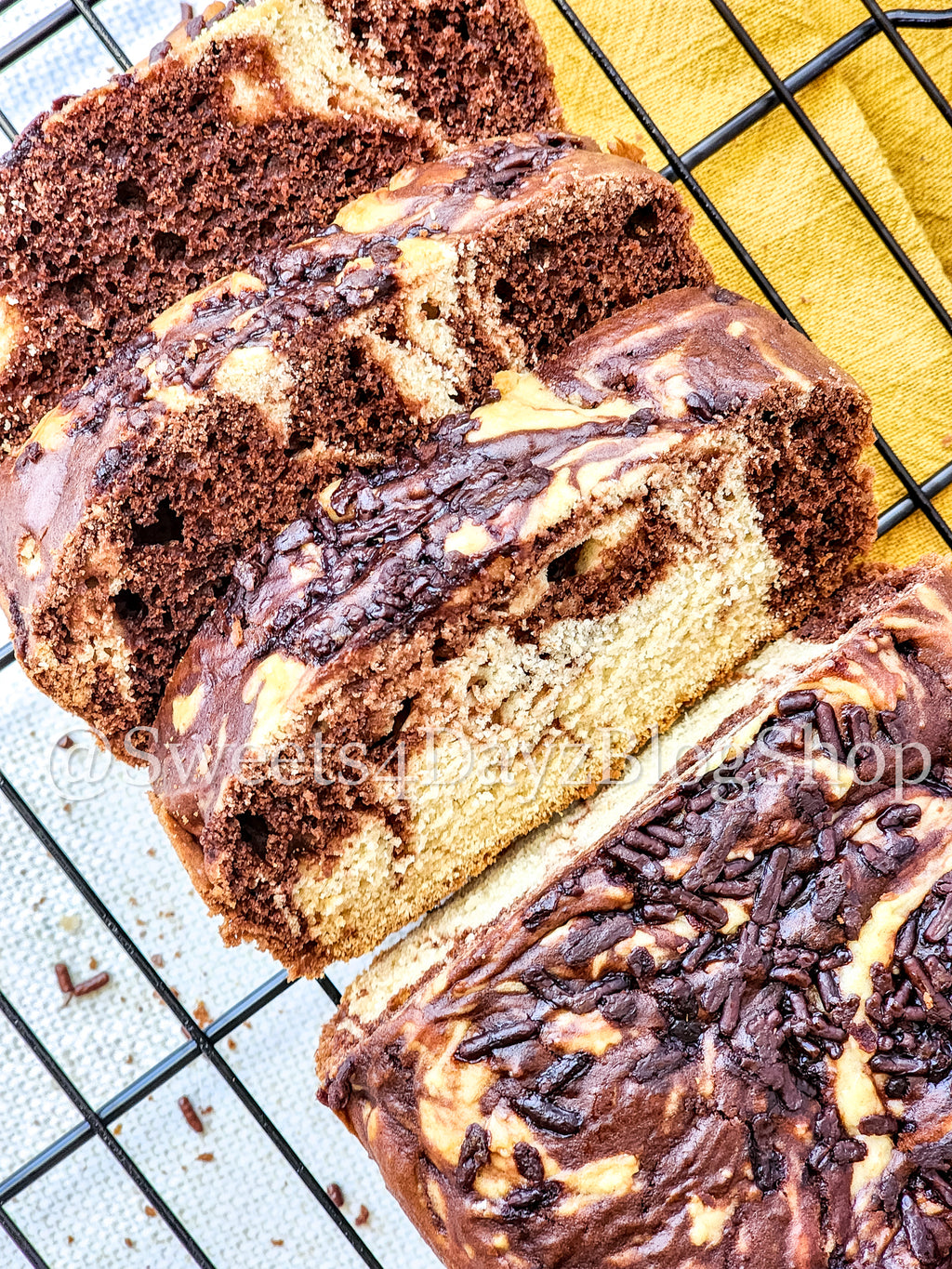 Chocolate Vanilla Swirl Ice Cream Bread on Linen