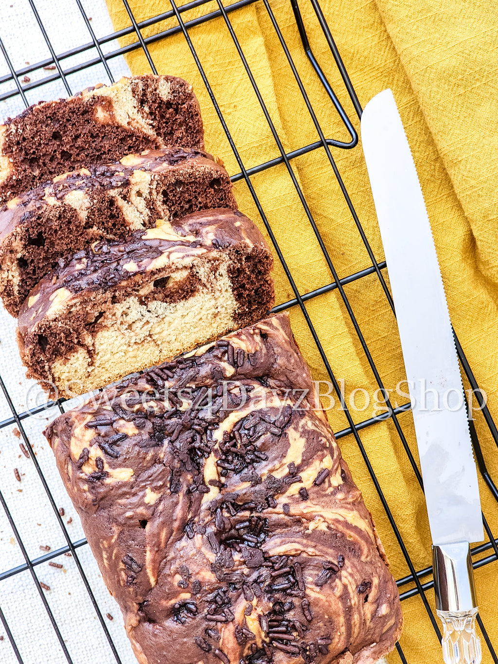 Chocolate Vanilla Swirl Ice Cream Bread on Linen