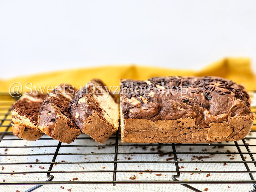 Chocolate Vanilla Swirl Ice Cream Bread on Linen