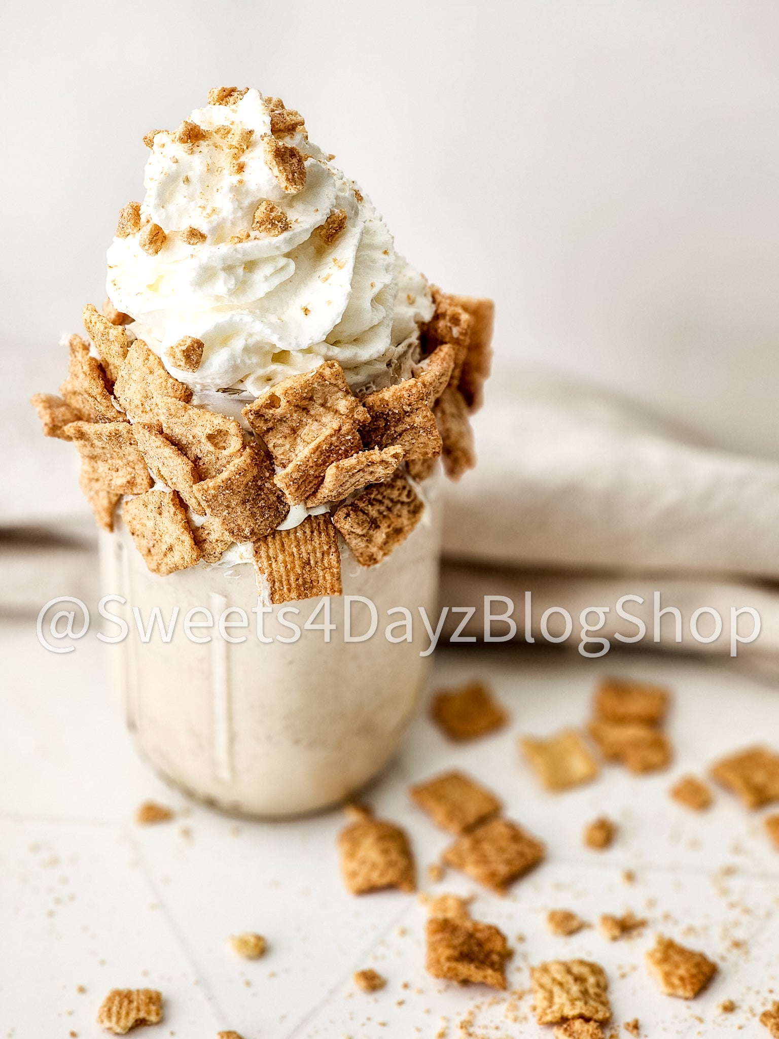 Cinnamon Toast Crunch Milkshake on Linen