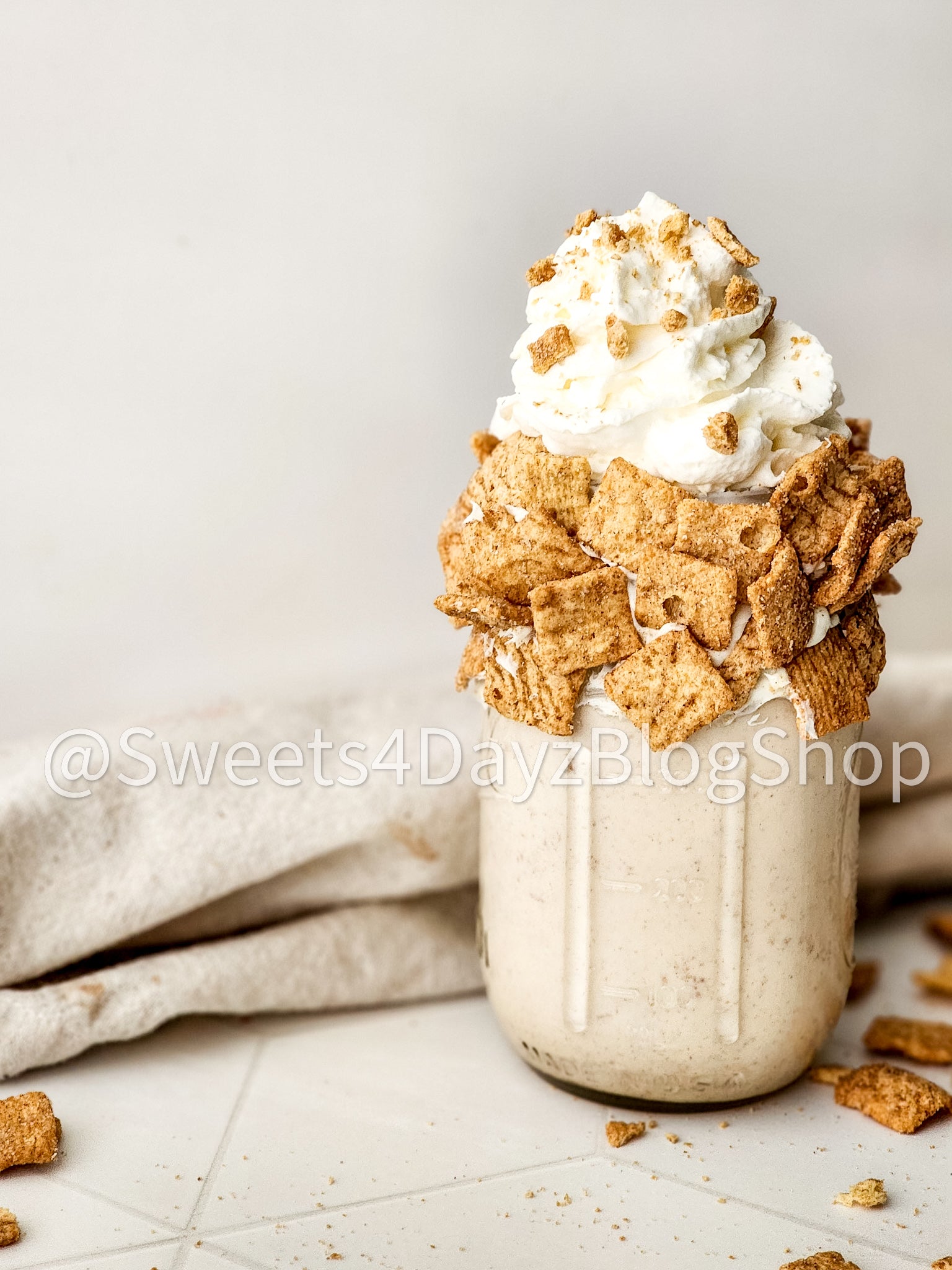 Cinnamon Toast Crunch Milkshake on Linen