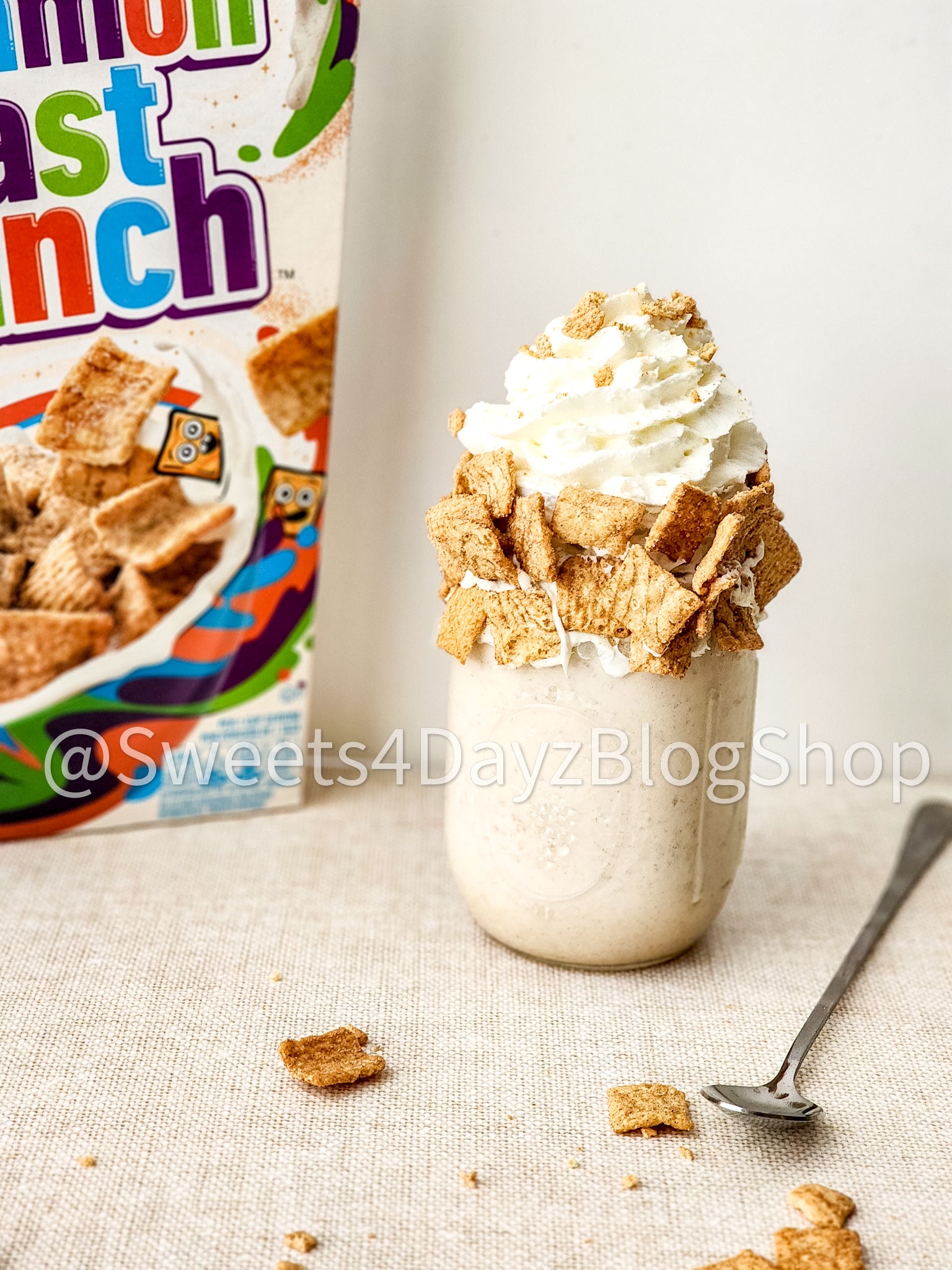 Cinnamon Toast Crunch Milkshake on Linen