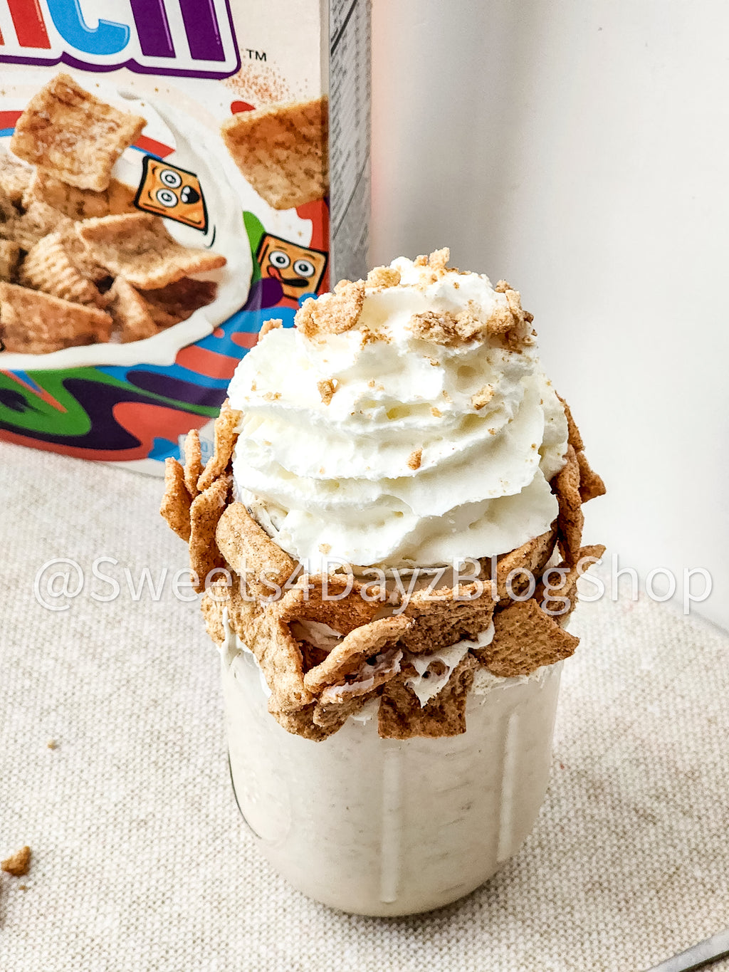 Cinnamon Toast Crunch Milkshake on Linen