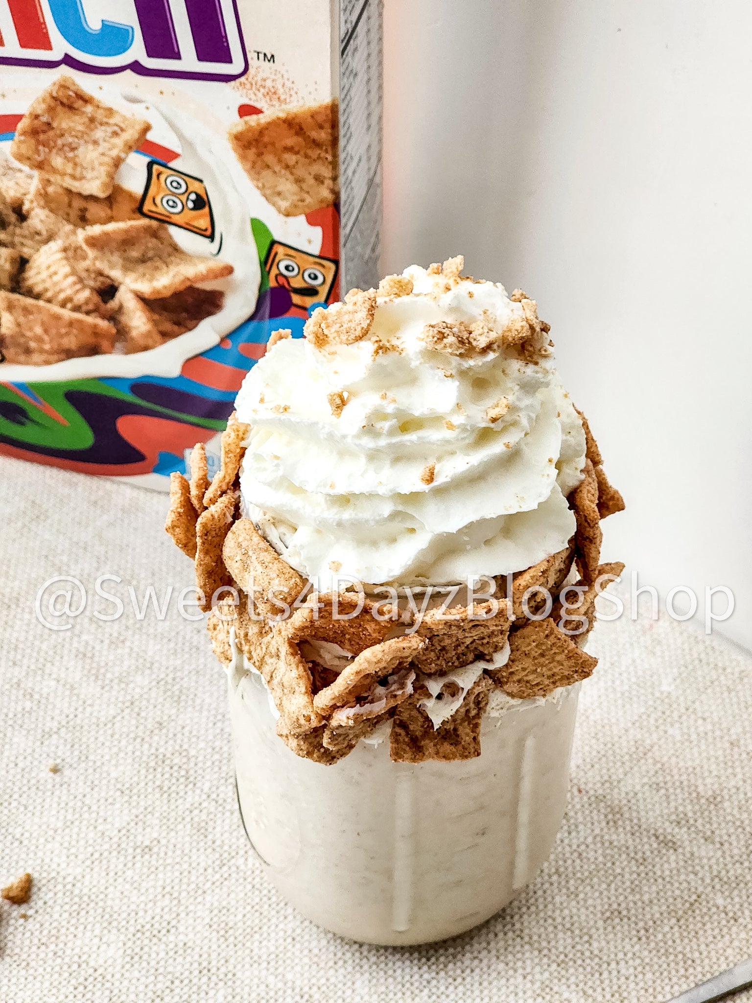 Cinnamon Toast Crunch Milkshake on Linen