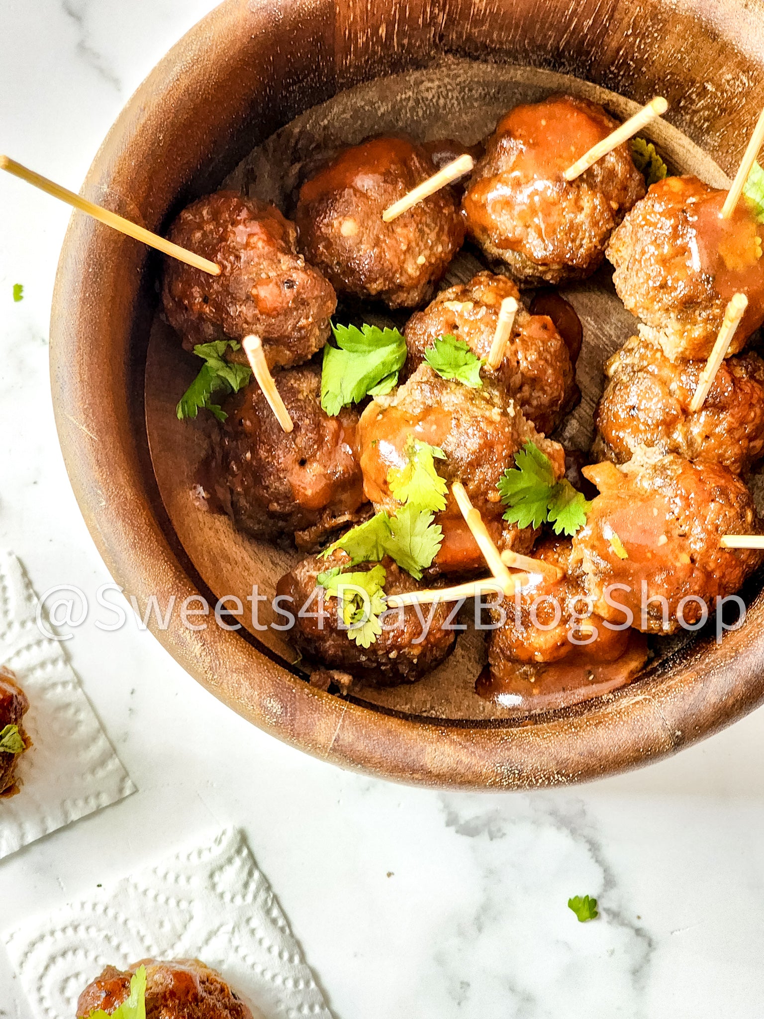 Keto Low Carb BBQ Meatballs on Marble