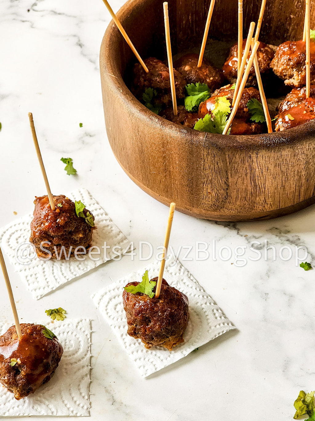 Keto Low Carb BBQ Meatballs on Marble