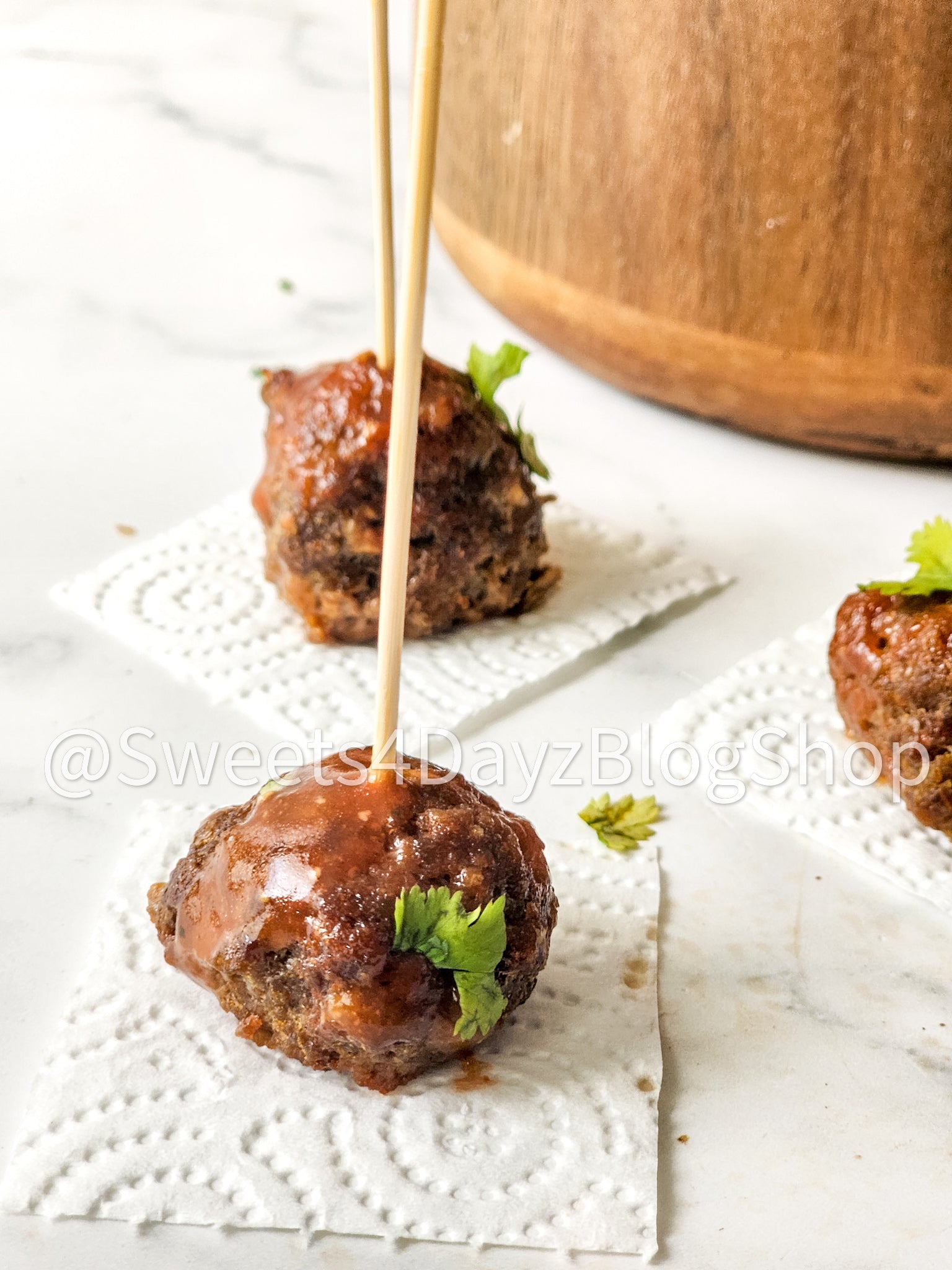 Keto Low Carb BBQ Meatballs on Marble