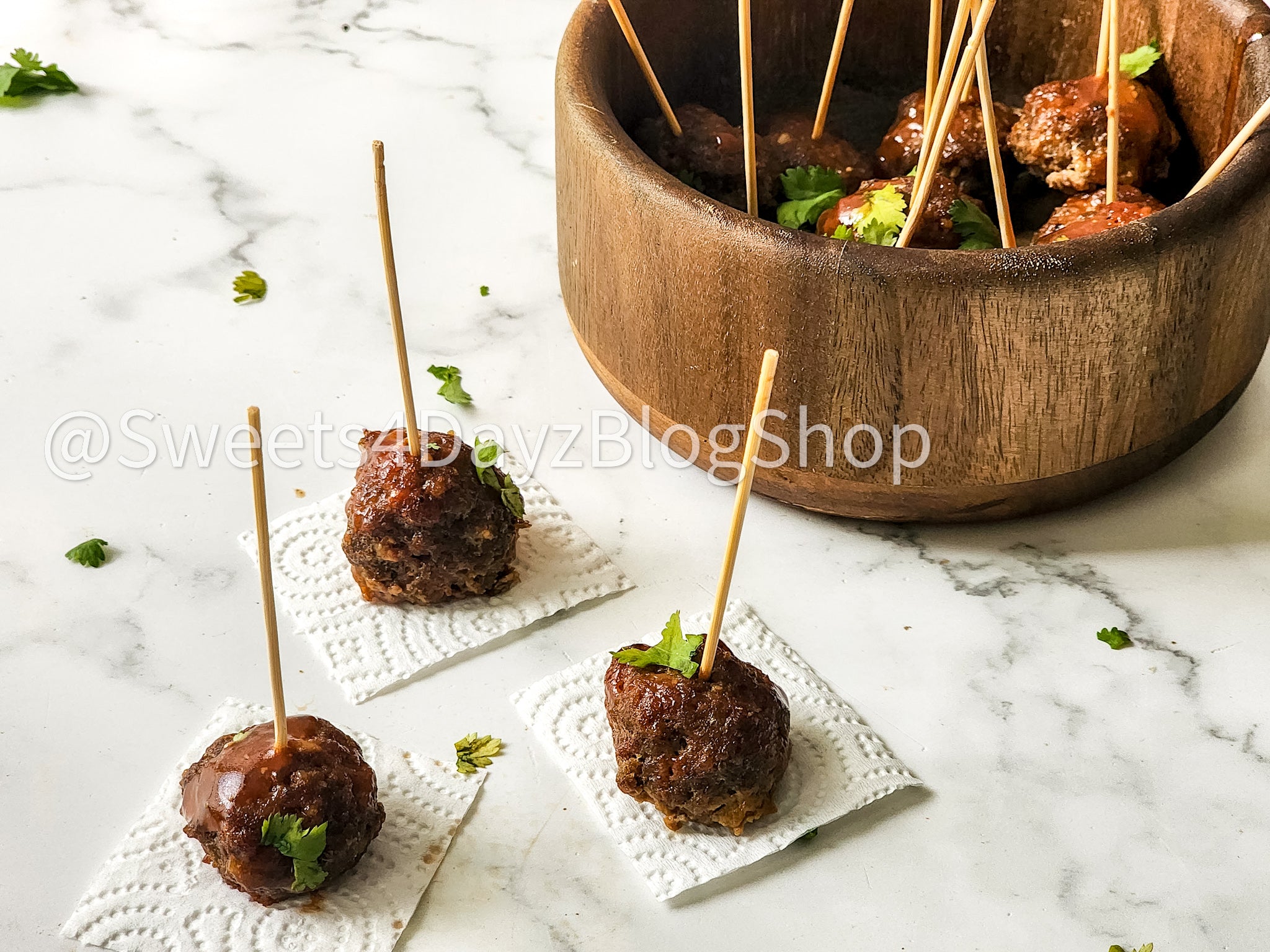 Keto Low Carb BBQ Meatballs on Marble