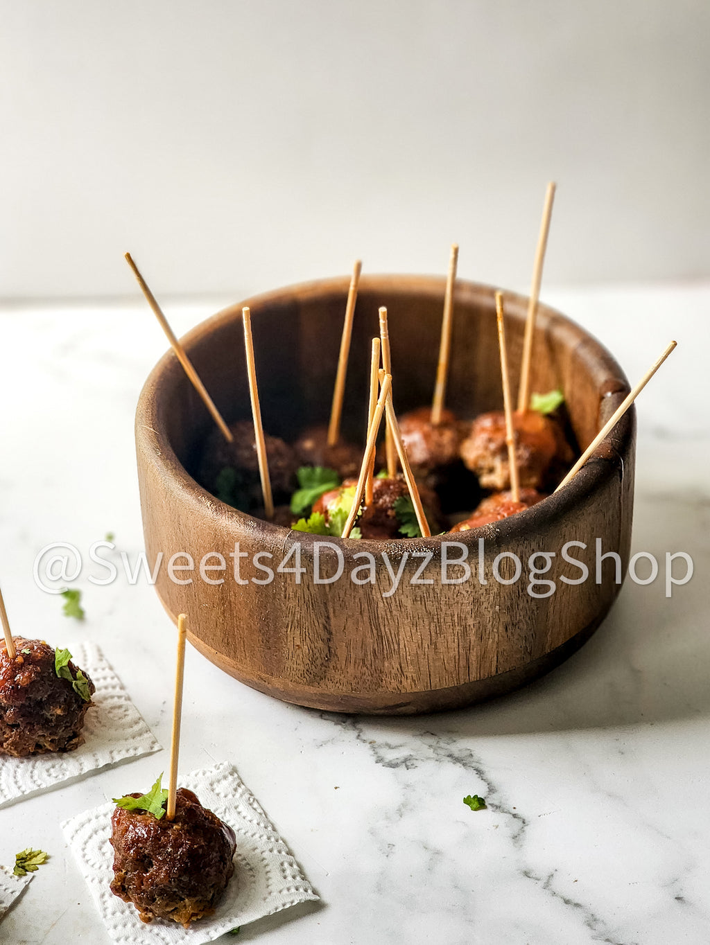 Keto Low Carb BBQ Meatballs on Marble