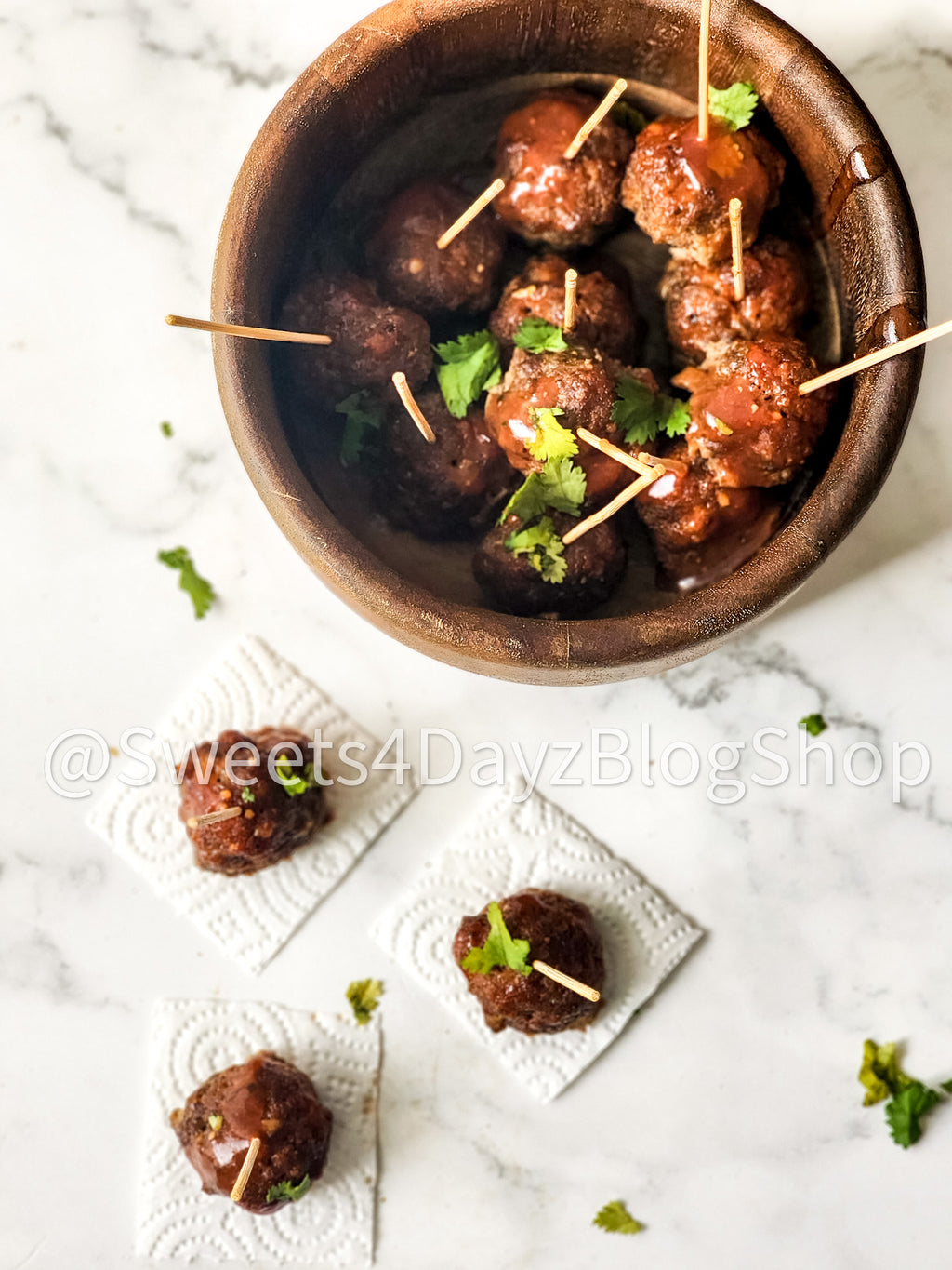 Keto Low Carb BBQ Meatballs on Marble