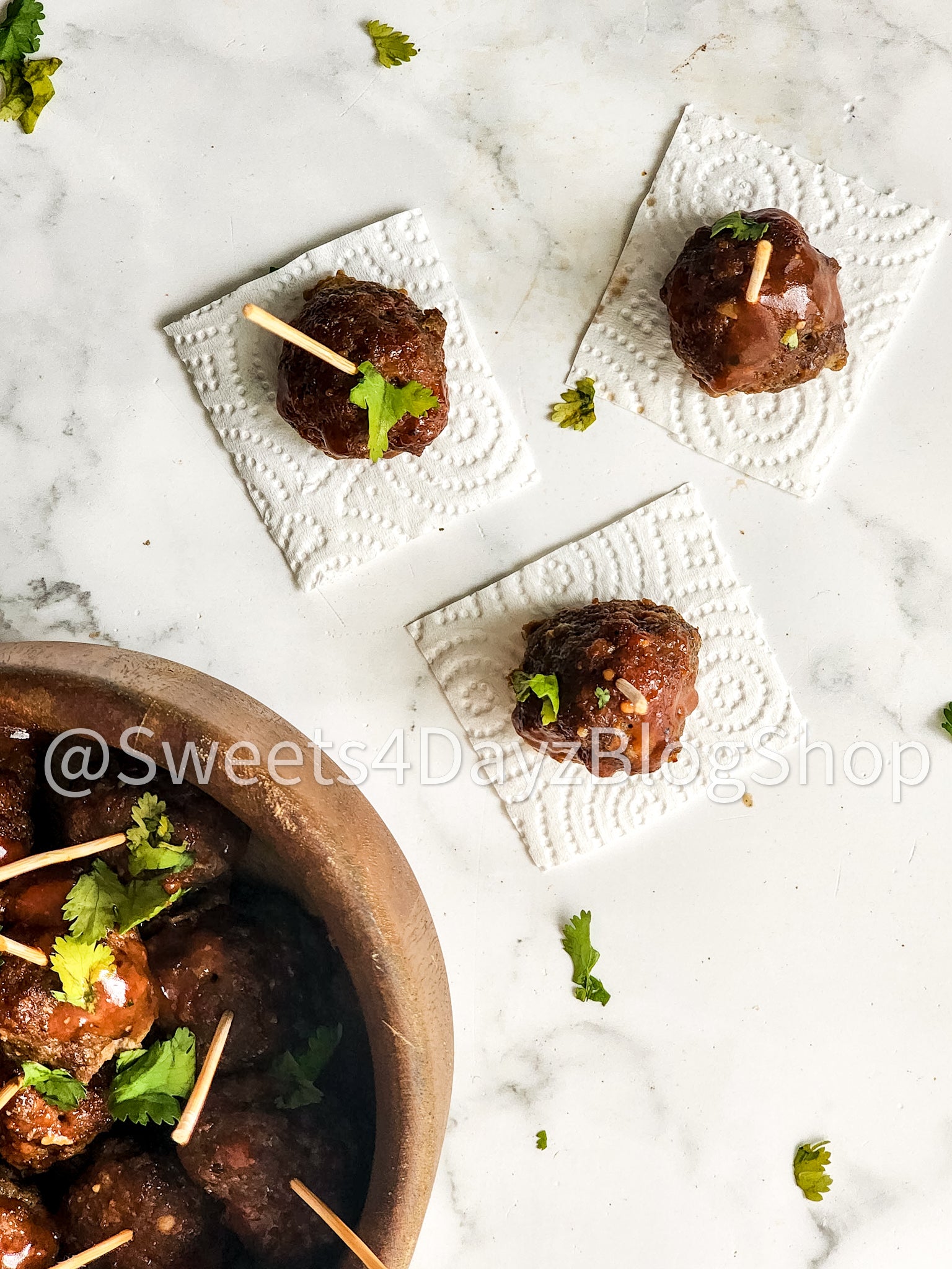 Keto Low Carb BBQ Meatballs on Marble