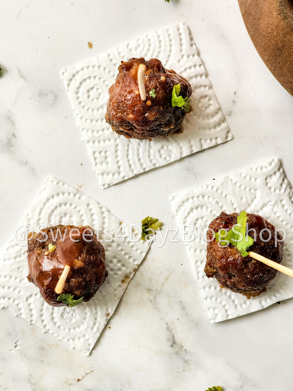 Keto Low Carb BBQ Meatballs on Marble