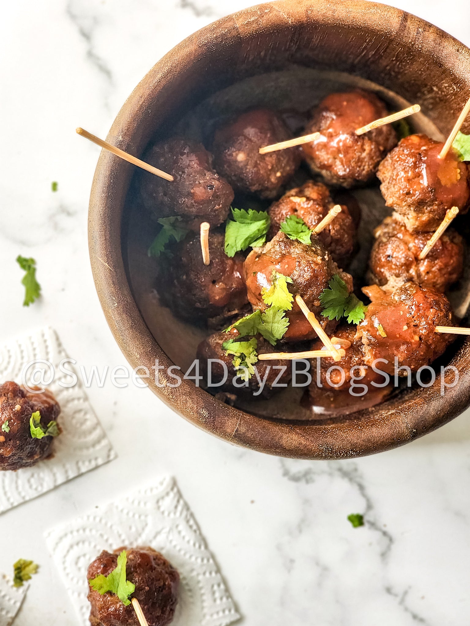 Keto Low Carb BBQ Meatballs on Marble
