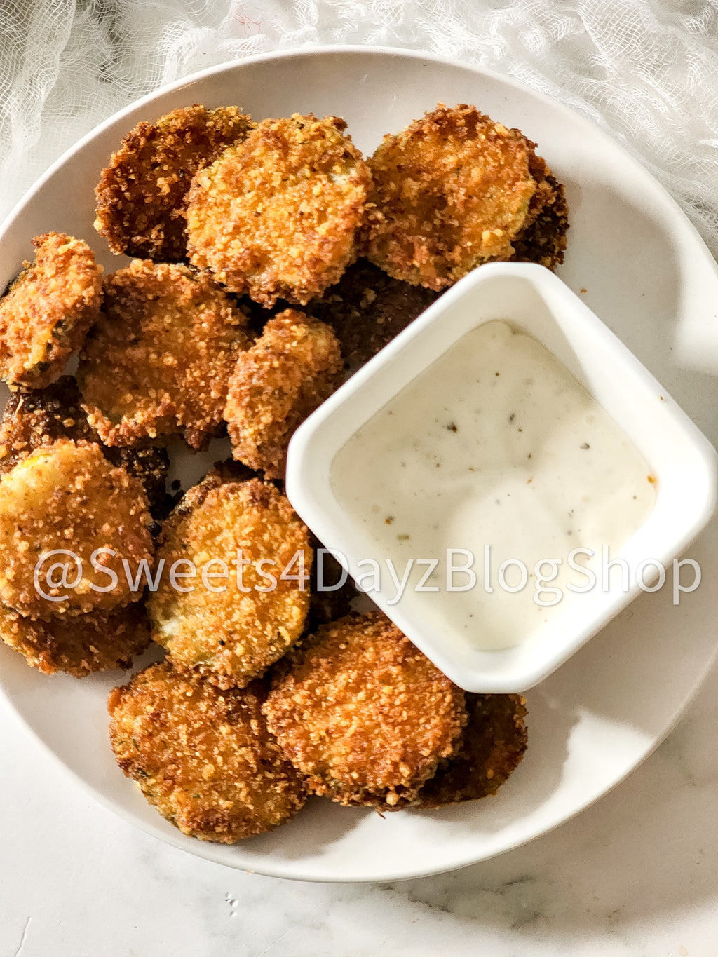 Parmesan Fried Pickles on Marble