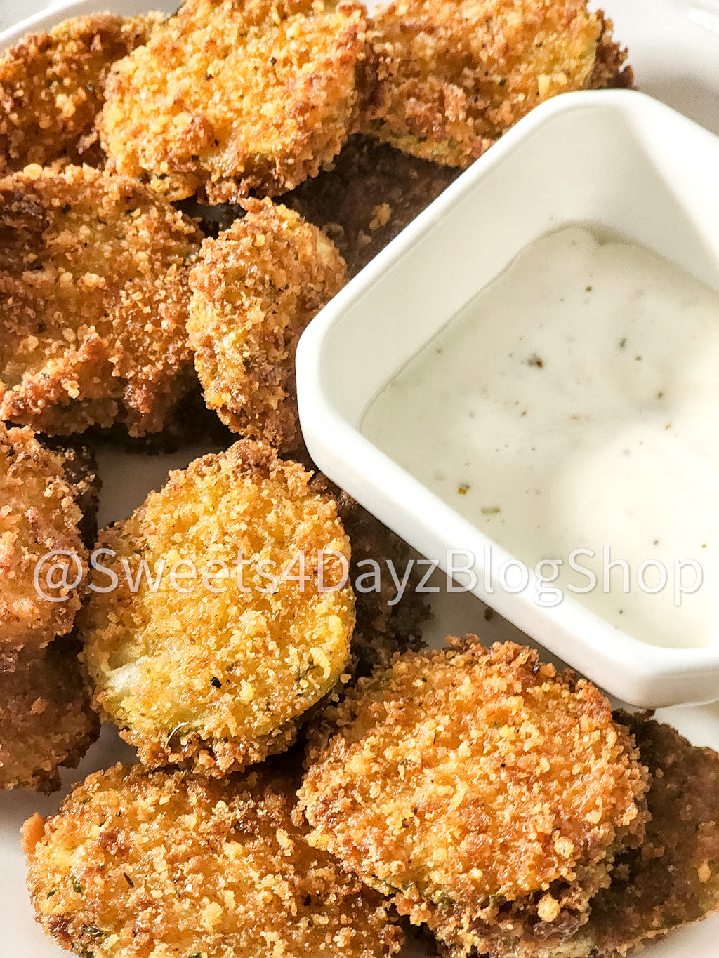 Parmesan Fried Pickles on Marble
