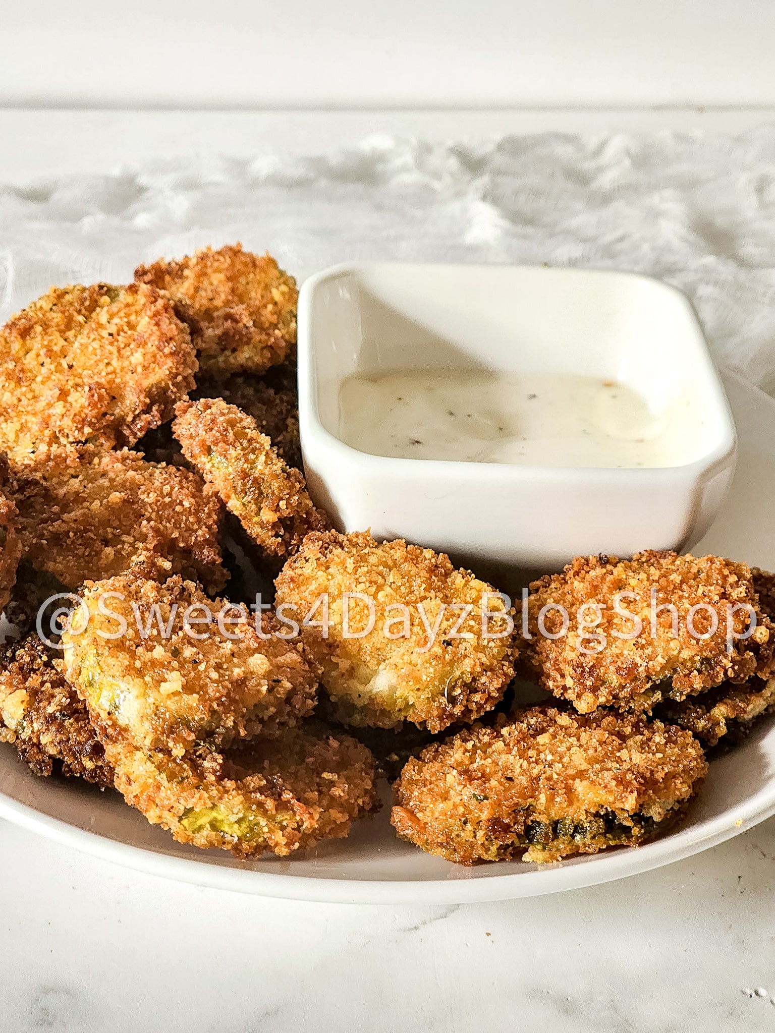 Parmesan Fried Pickles on Marble