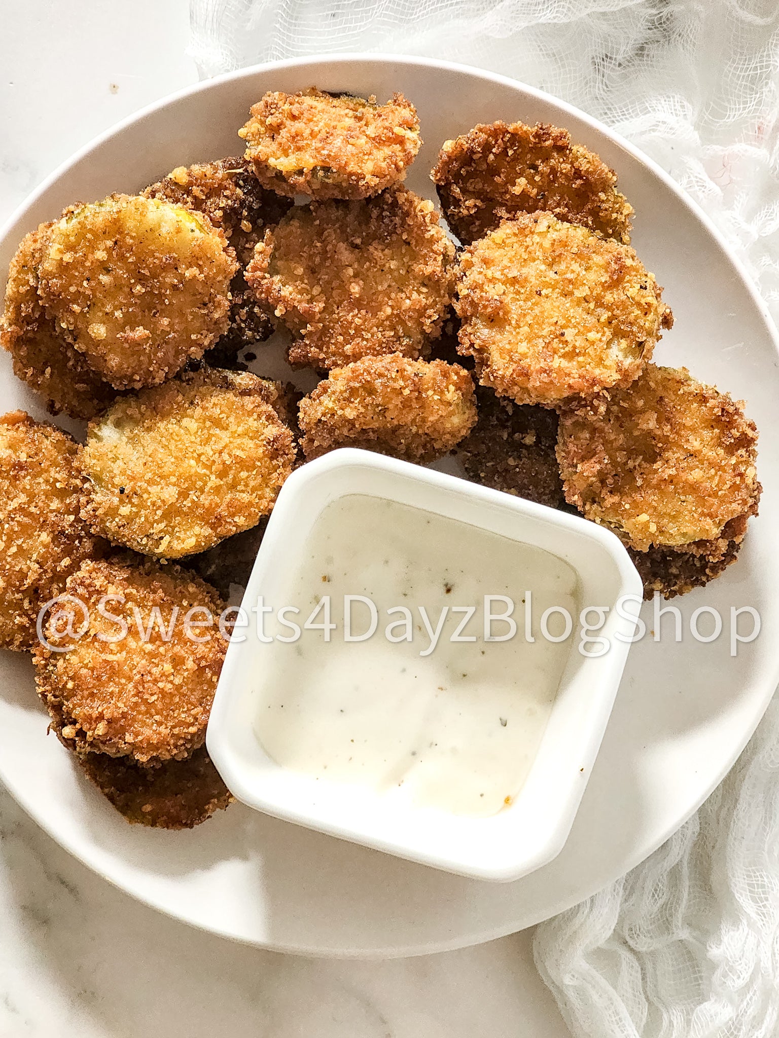 Parmesan Fried Pickles on Marble