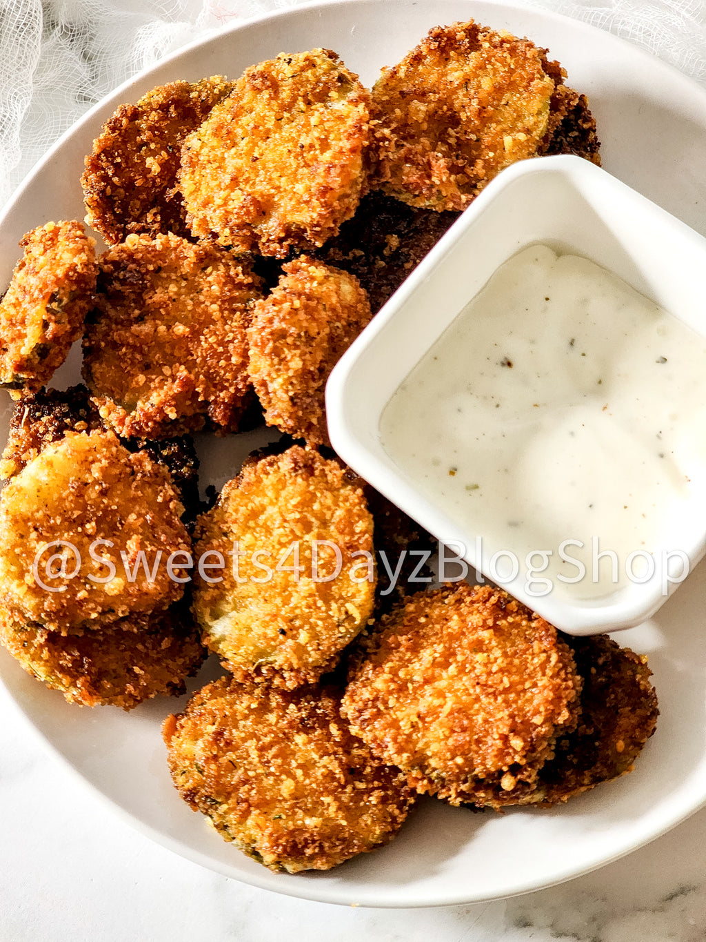 Parmesan Fried Pickles on Marble