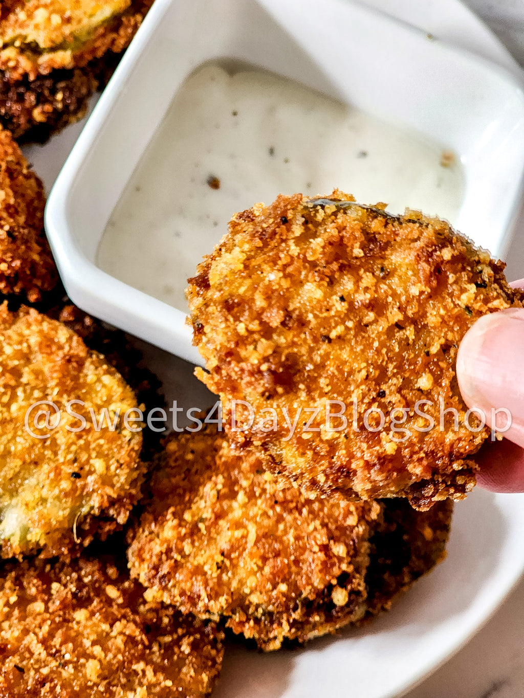 Parmesan Fried Pickles on Marble