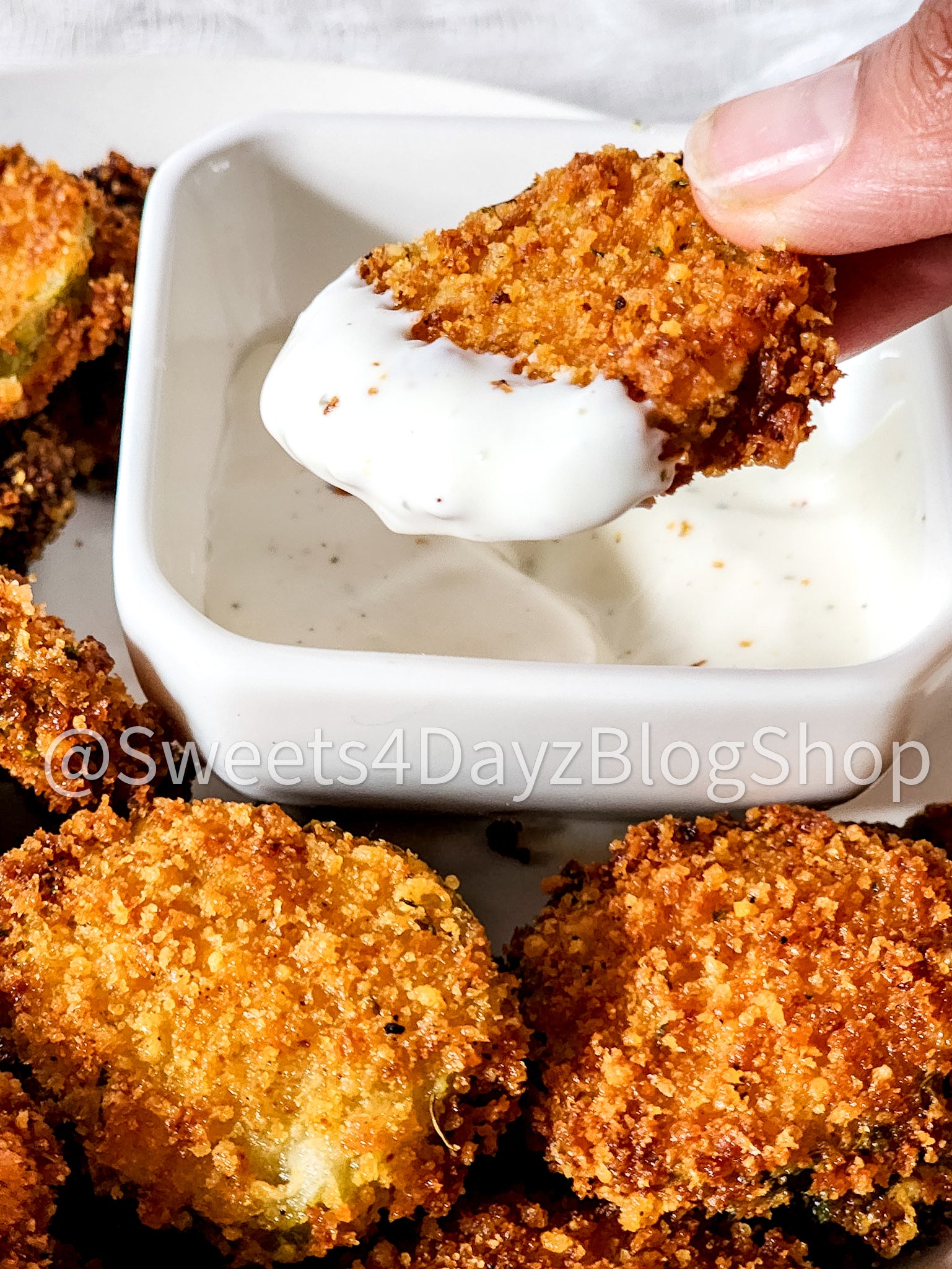 Parmesan Fried Pickles on Marble