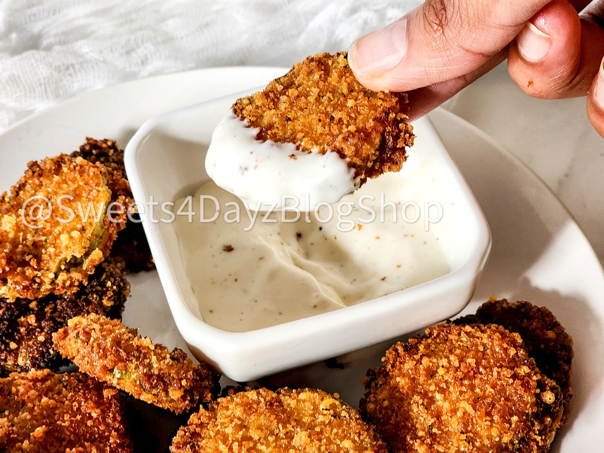 Parmesan Fried Pickles on Marble