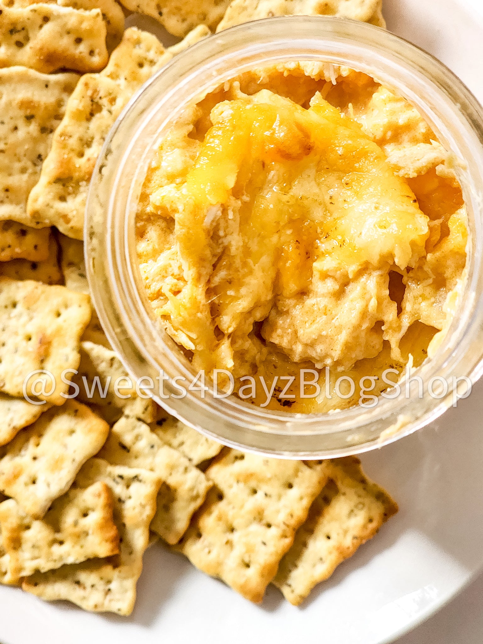 Cheesy Buffalo Chicken Dip on Marble