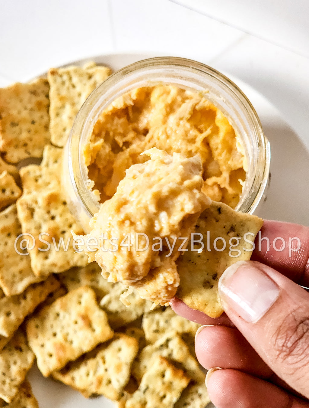 Cheesy Buffalo Chicken Dip on Marble
