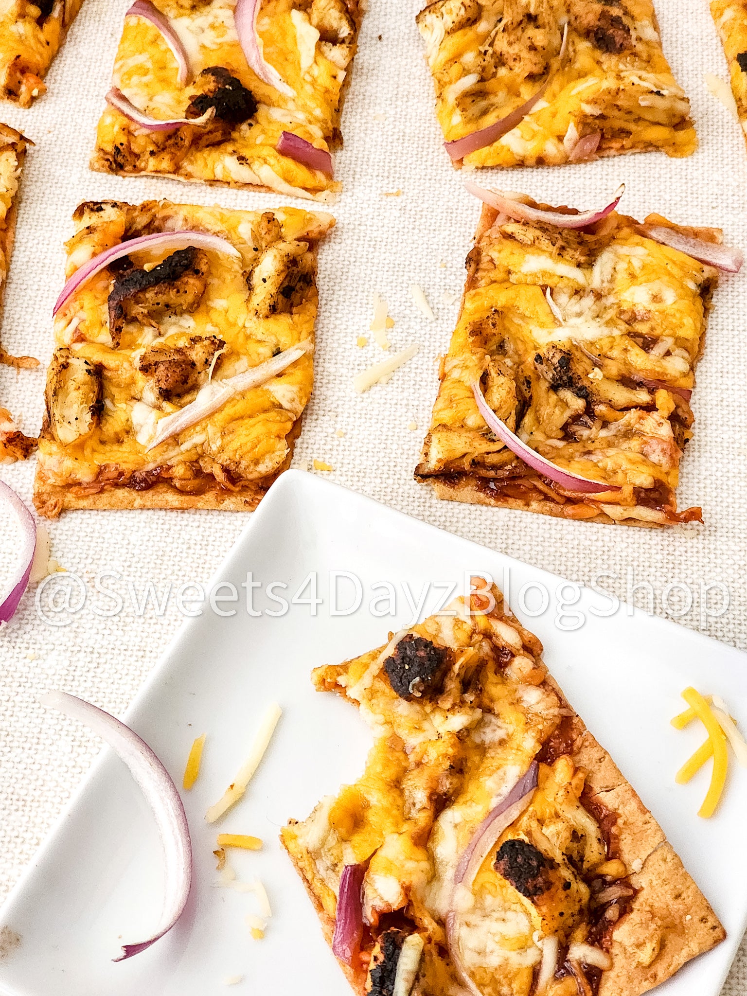 BBQ Chicken Flatbread Pizza on Linen