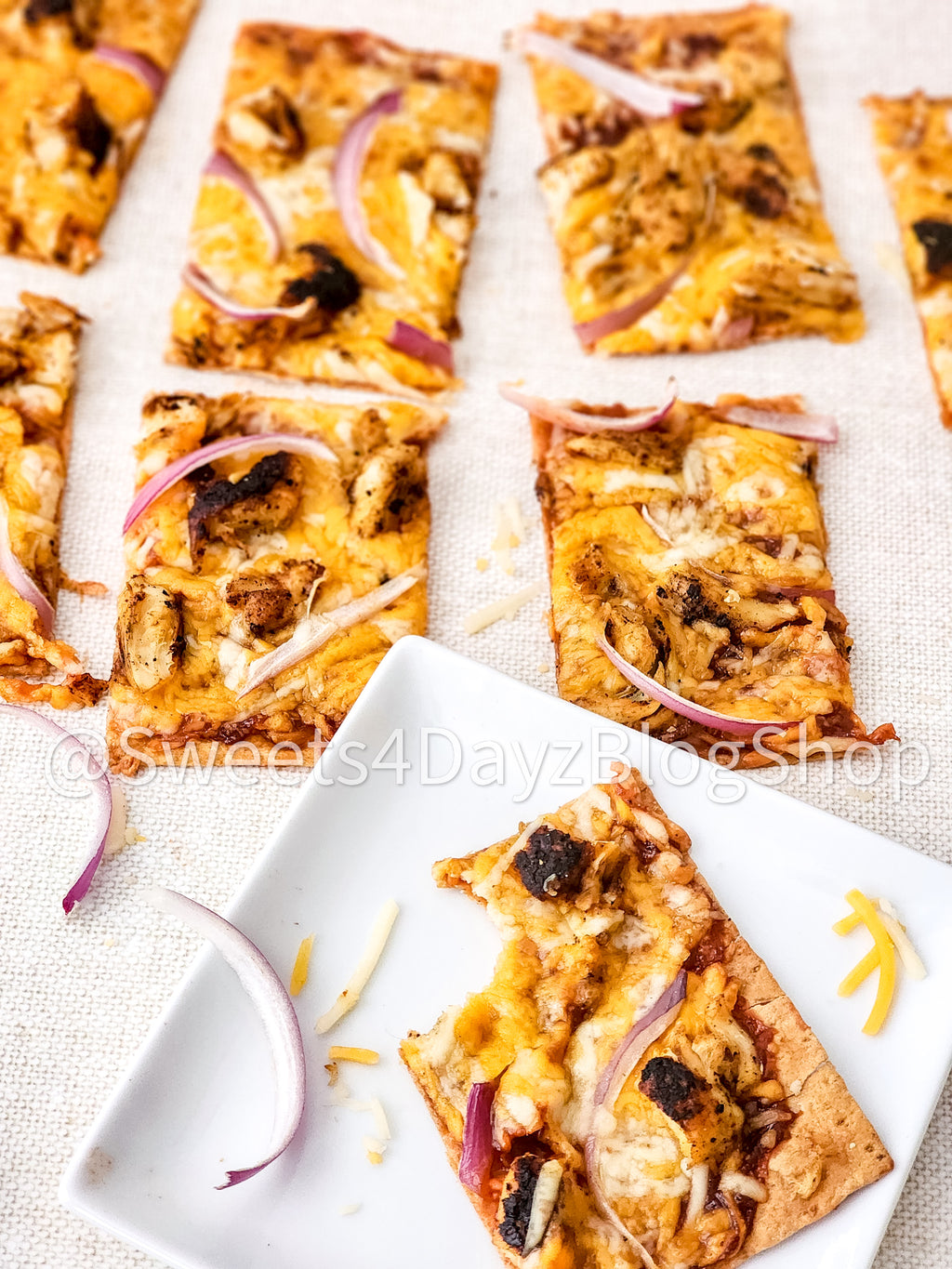 BBQ Chicken Flatbread Pizza on Linen