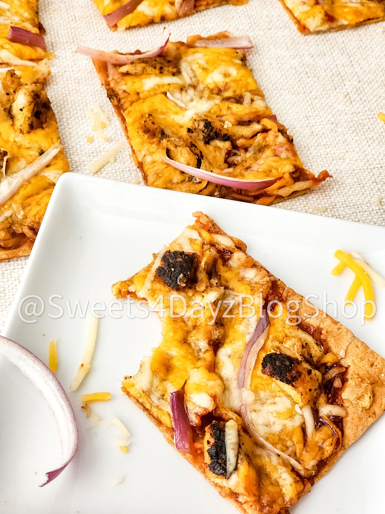 BBQ Chicken Flatbread Pizza on Linen