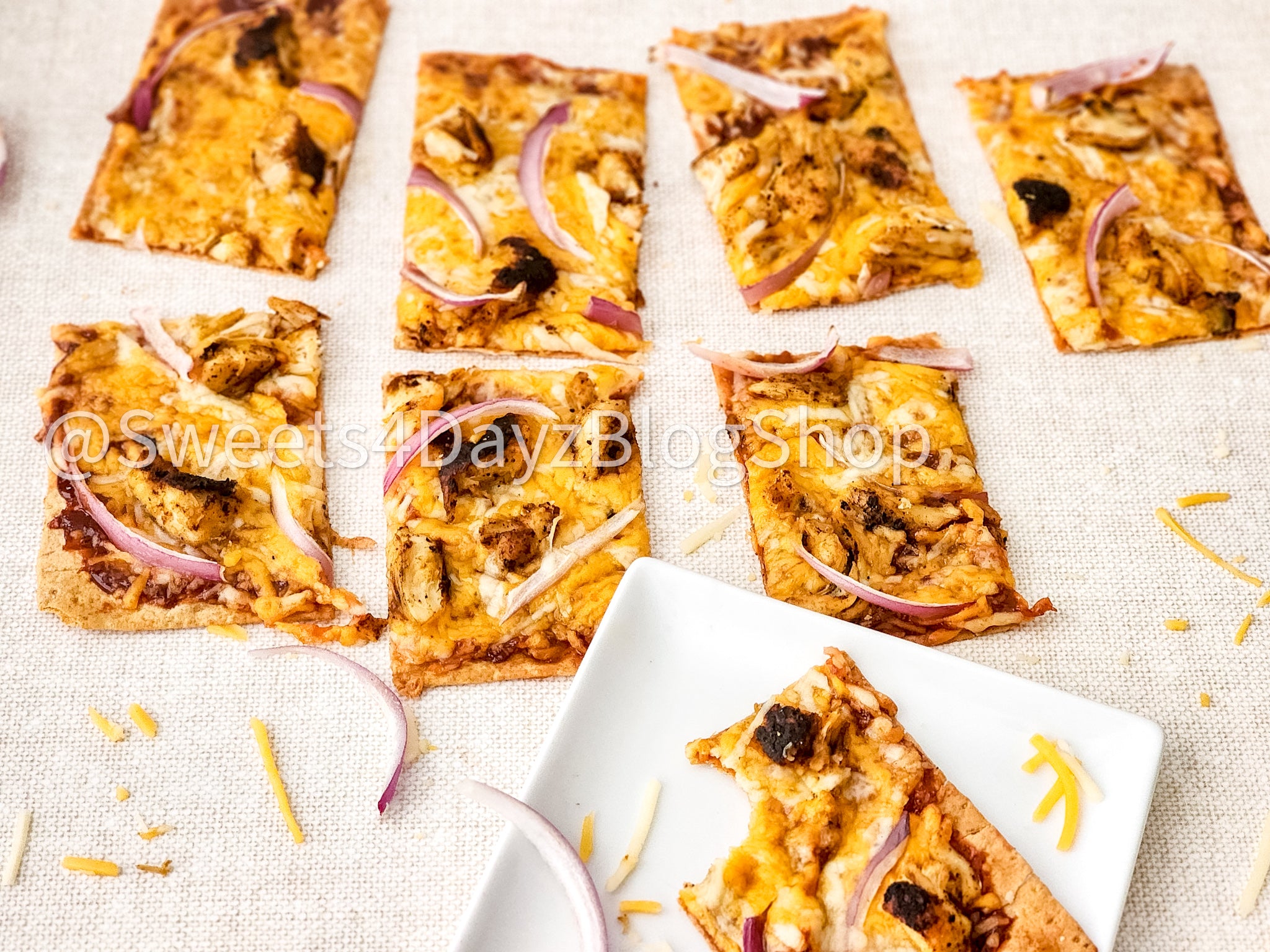 BBQ Chicken Flatbread Pizza on Linen