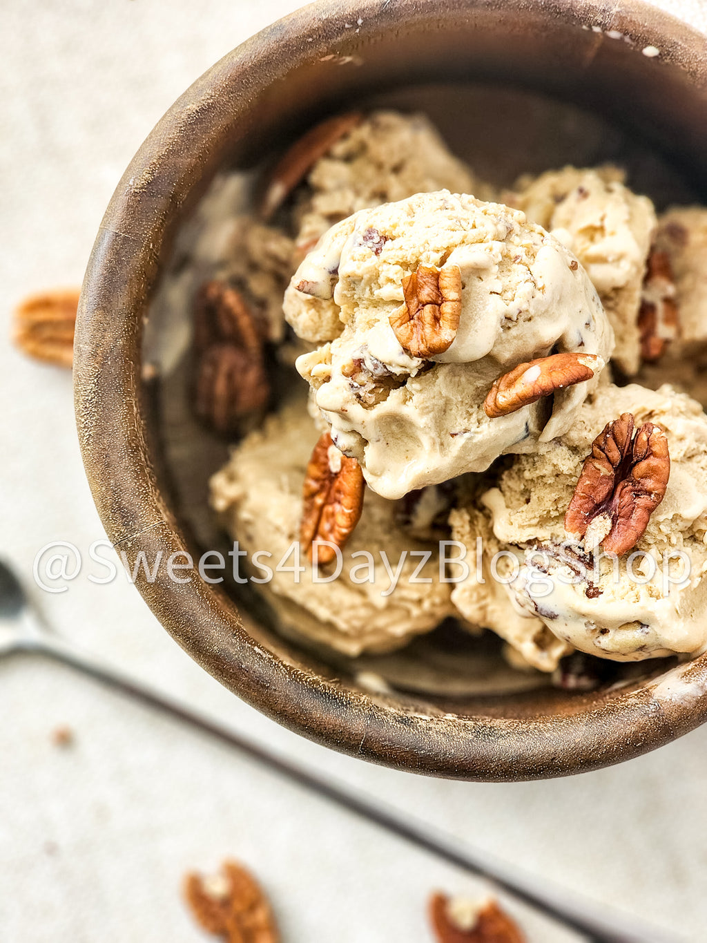 Homemade Butter Pecan Ice Cream on Linen