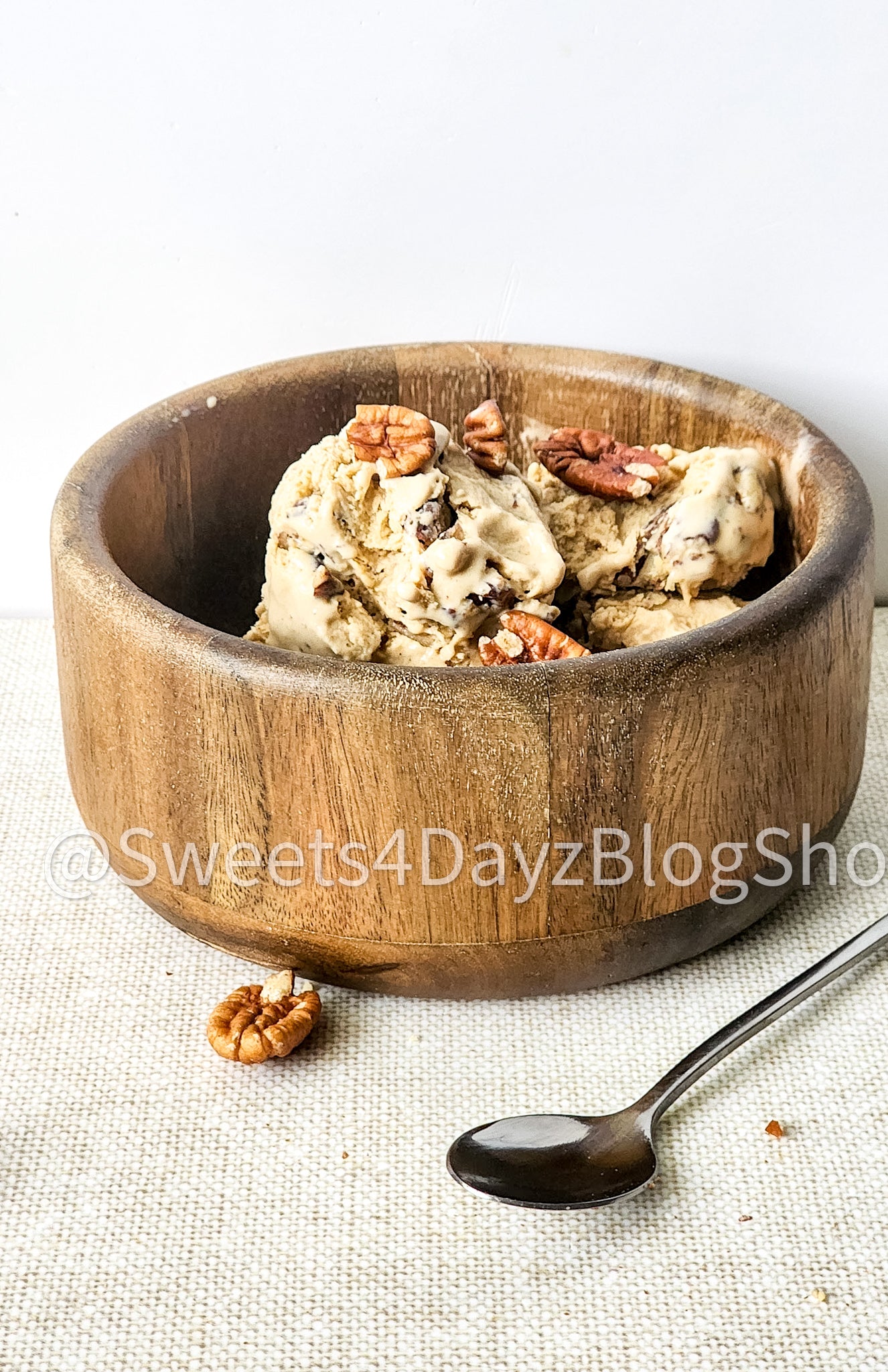 Homemade Butter Pecan Ice Cream on Linen