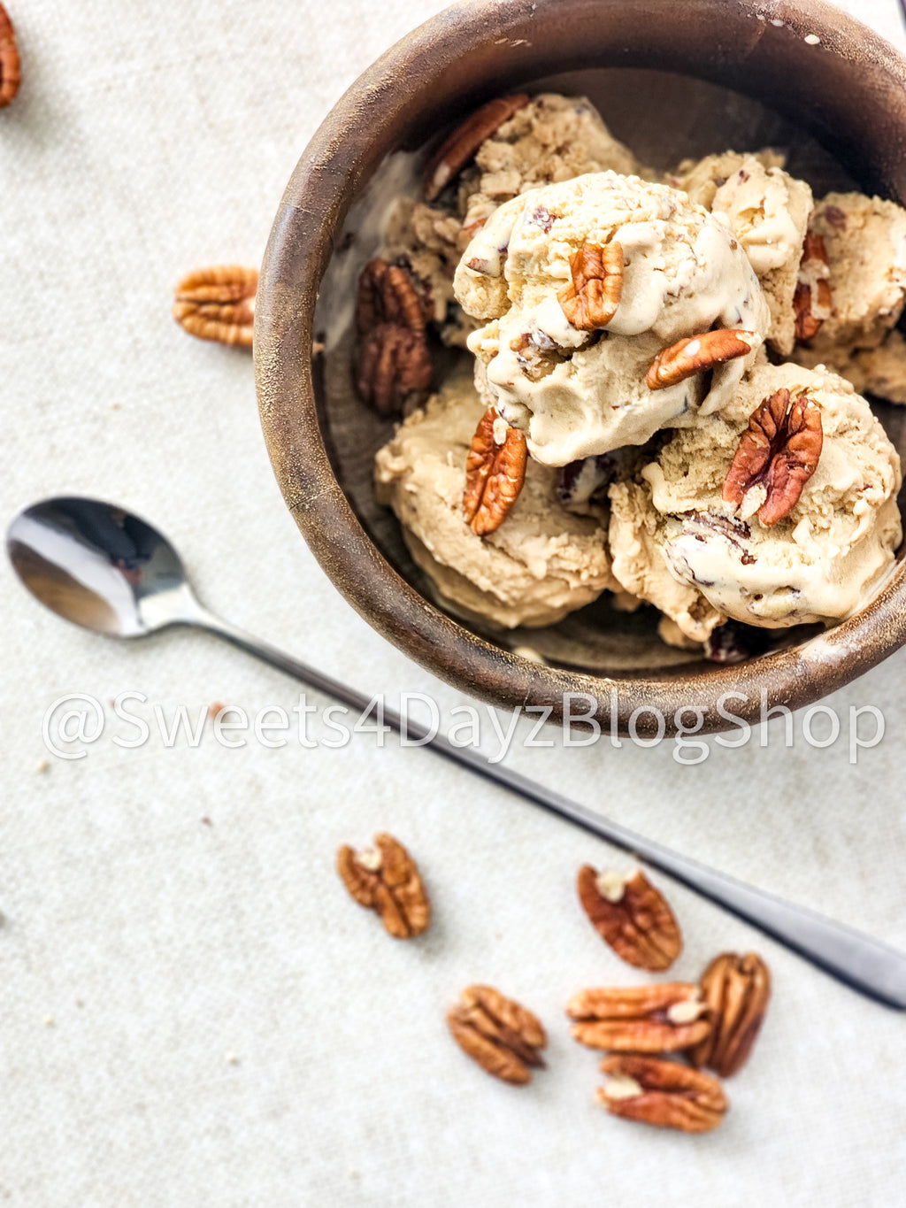 Homemade Butter Pecan Ice Cream on Linen