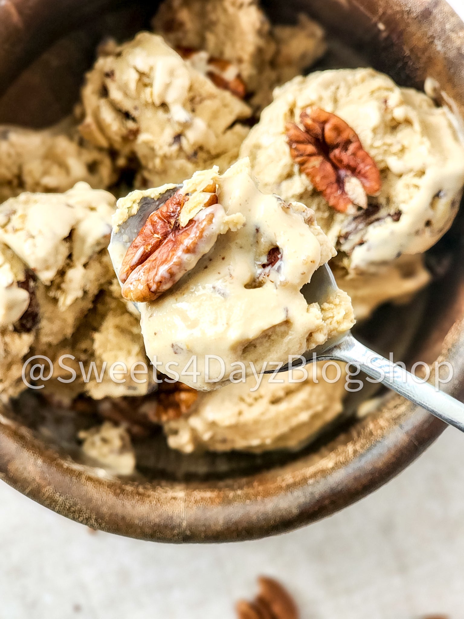 Homemade Butter Pecan Ice Cream on Linen