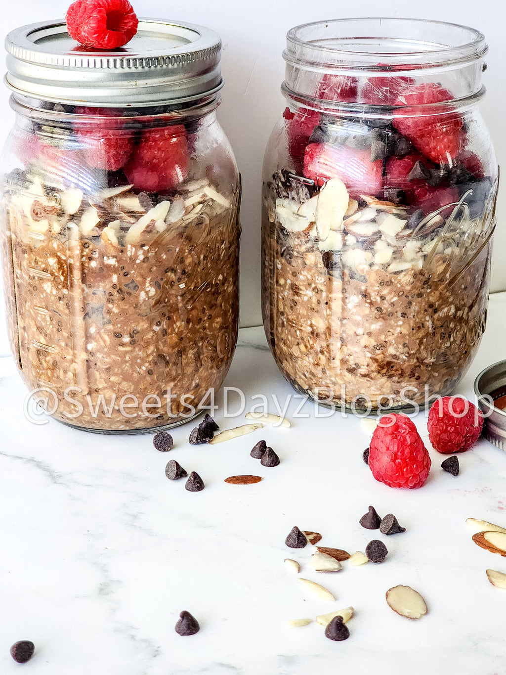 Chocolate Overnight Oats on Marble