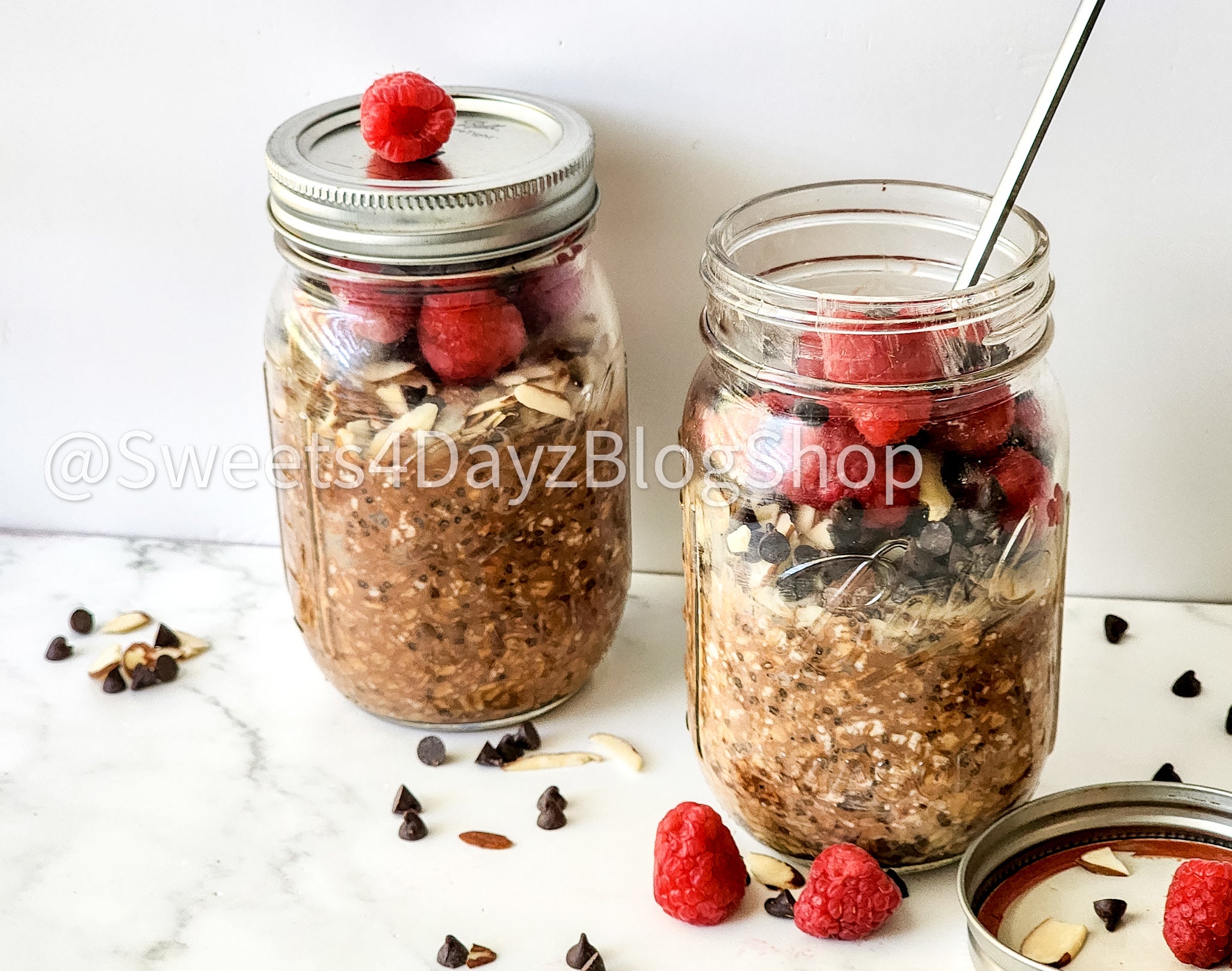 Chocolate Overnight Oats on Marble