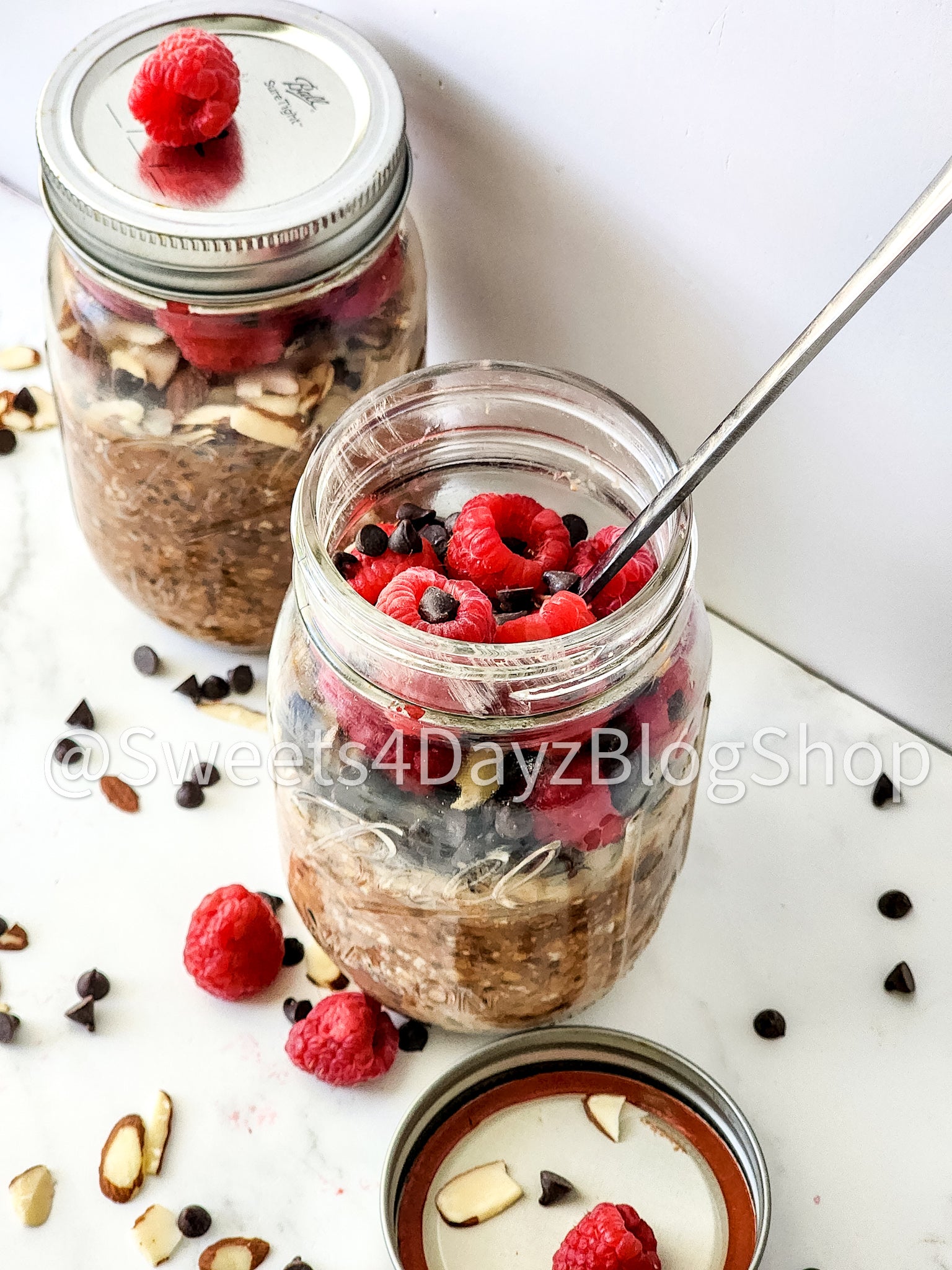 Chocolate Overnight Oats on Marble