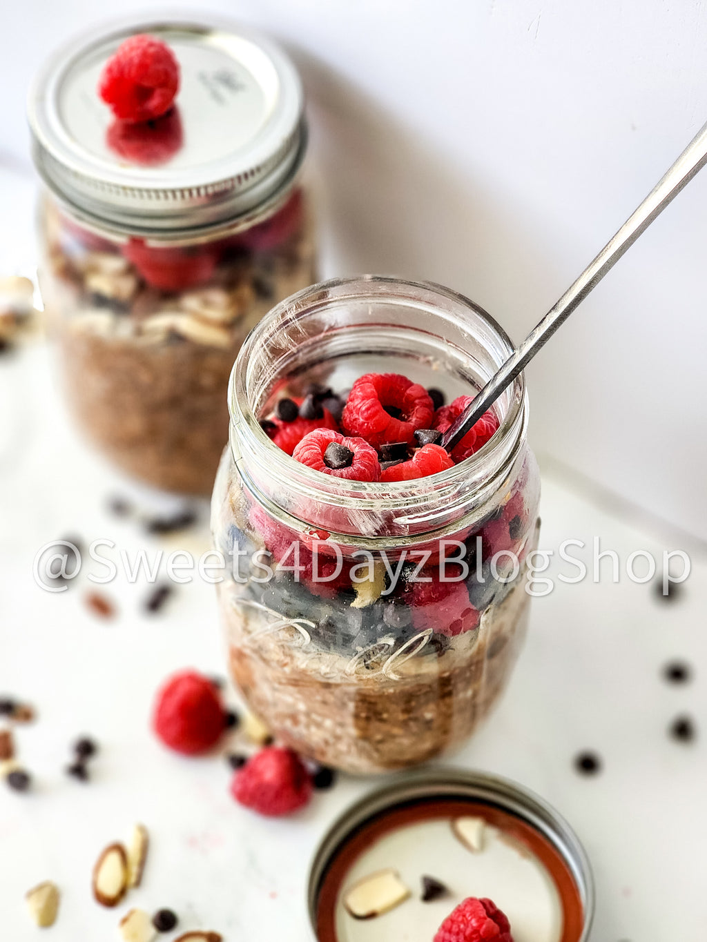 Chocolate Overnight Oats on Marble