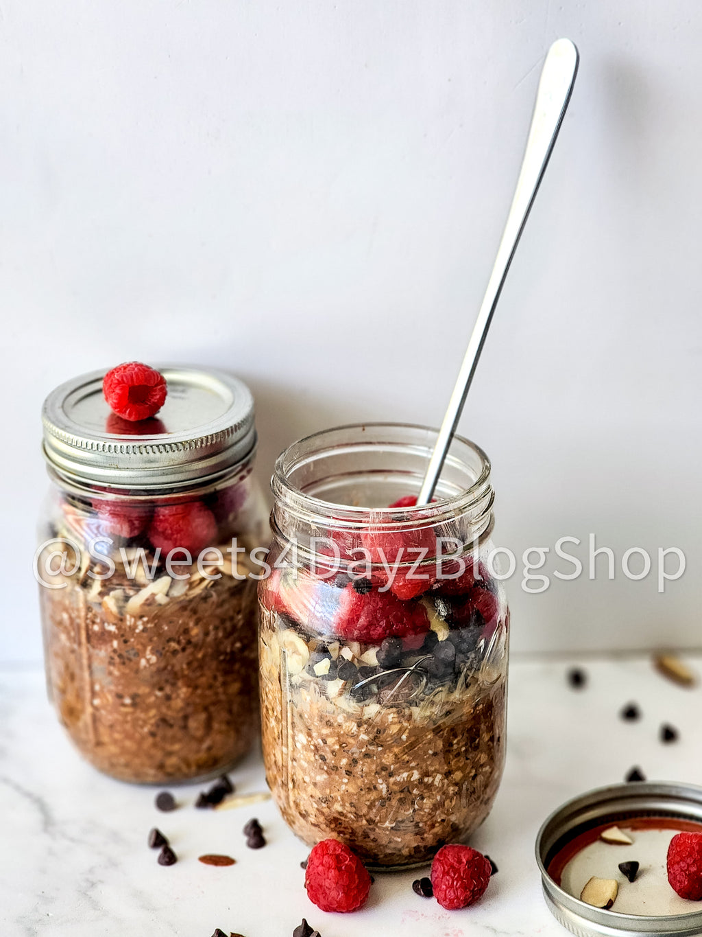 Chocolate Overnight Oats on Marble