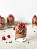 Simple Raspberry Fudge Parfait on Linen