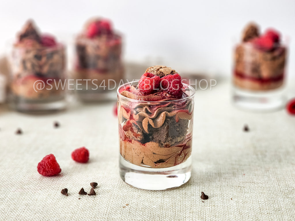 Simple Raspberry Fudge Parfait on Linen
