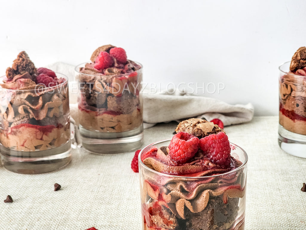 Simple Raspberry Fudge Parfait on Linen